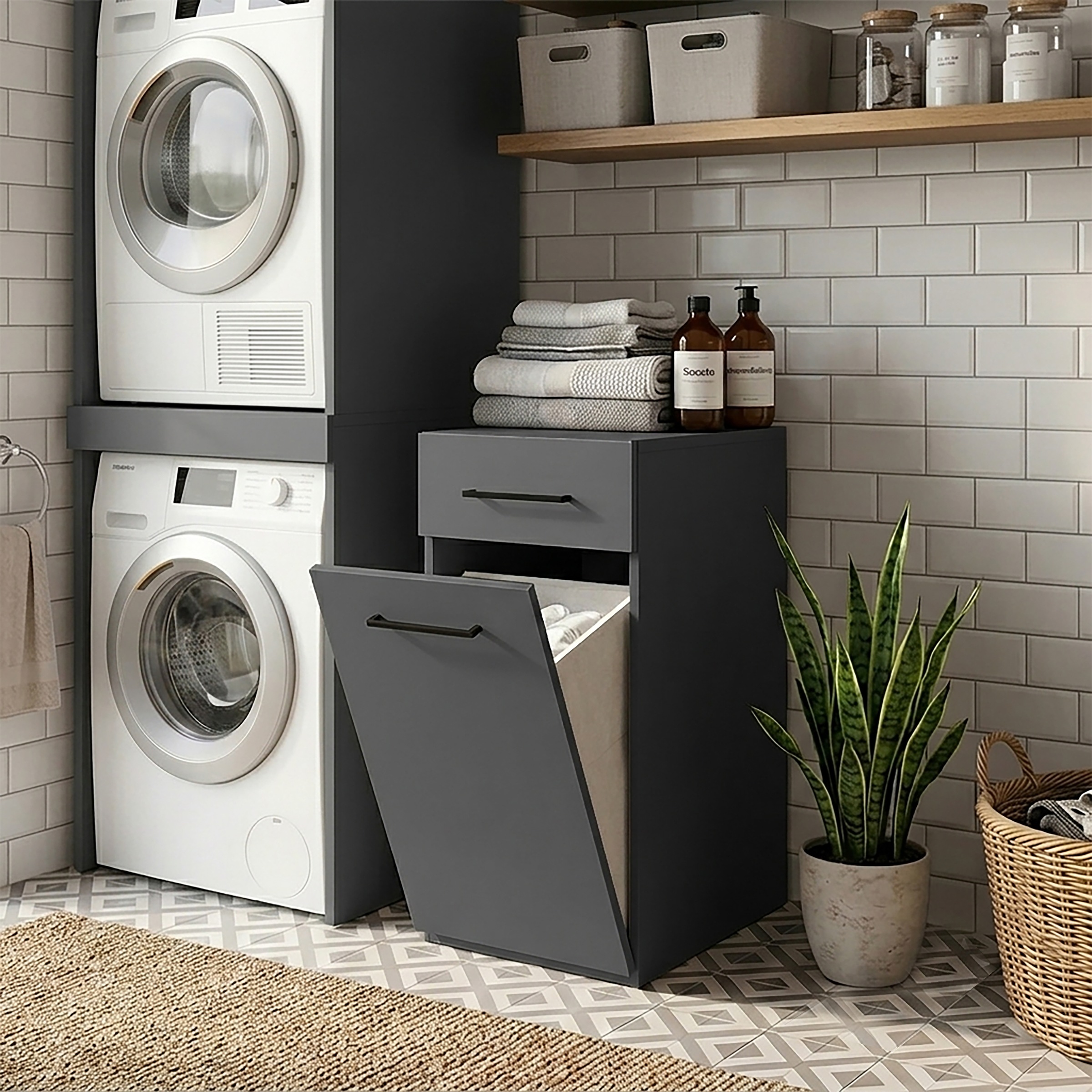 KOCHSTATION Armoire à linge »KS-Linda« largeur 40 cm, avec panier à linge intégré, parois de 25 mm d'épaisseur