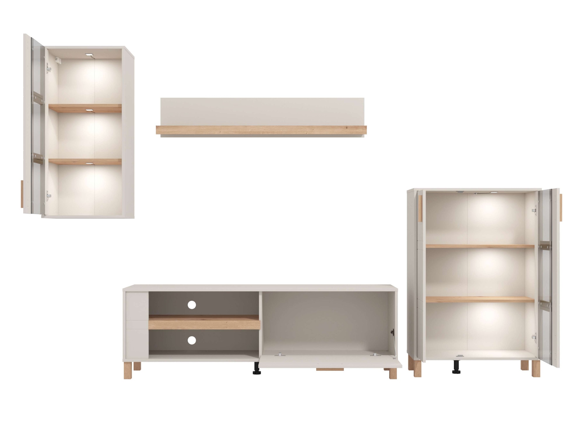 Home affaire Meuble mural »Sheffield, inkl. TV-Board, Highboard, Hängevitrine und Wandregal« Komplett-Set, 4 cuis tlg.