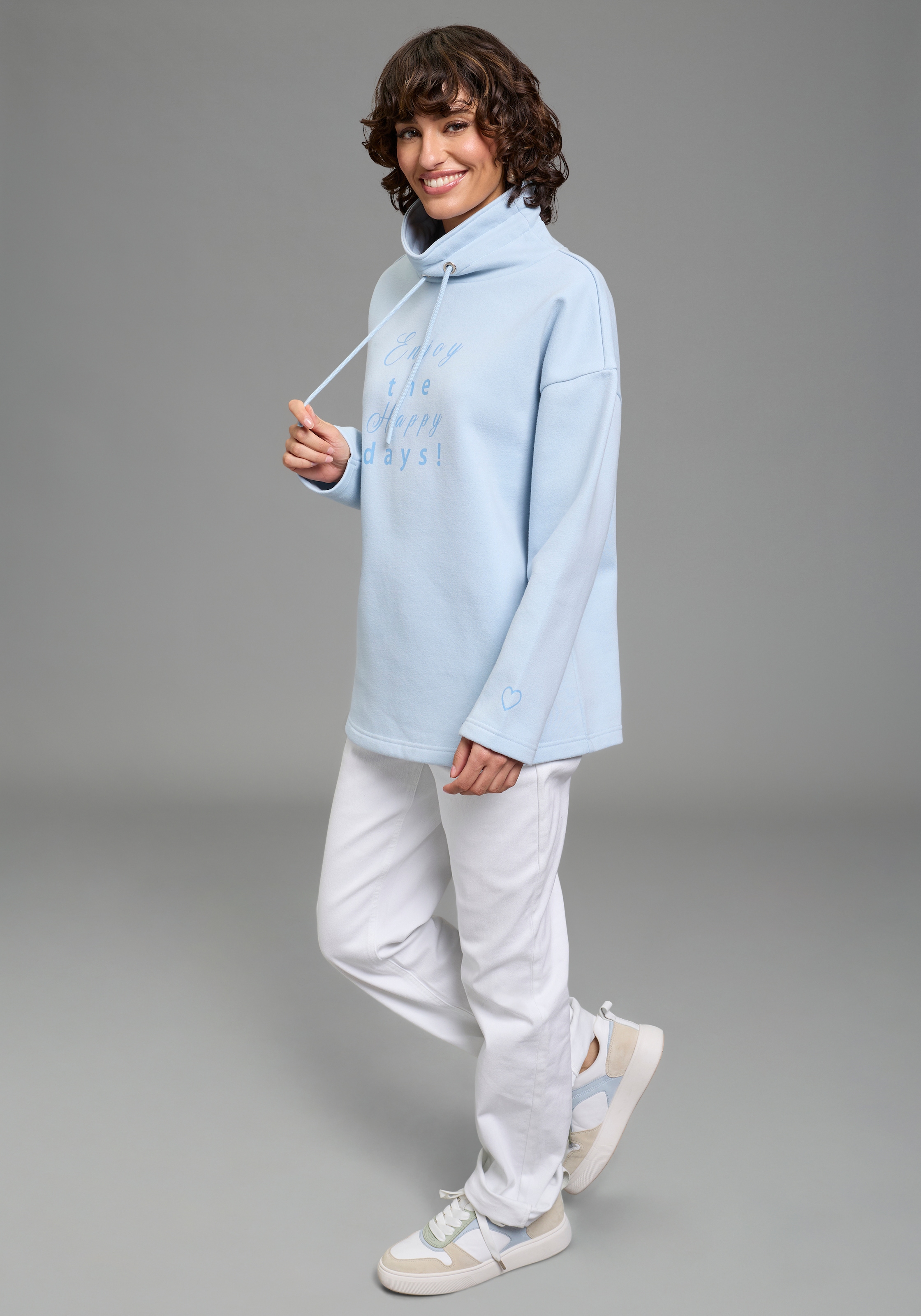 Laura Scott Sweat-shirt long , casual Stil, hoher Stehkragen mit Kordelzug, hüftbedeckende Länge
