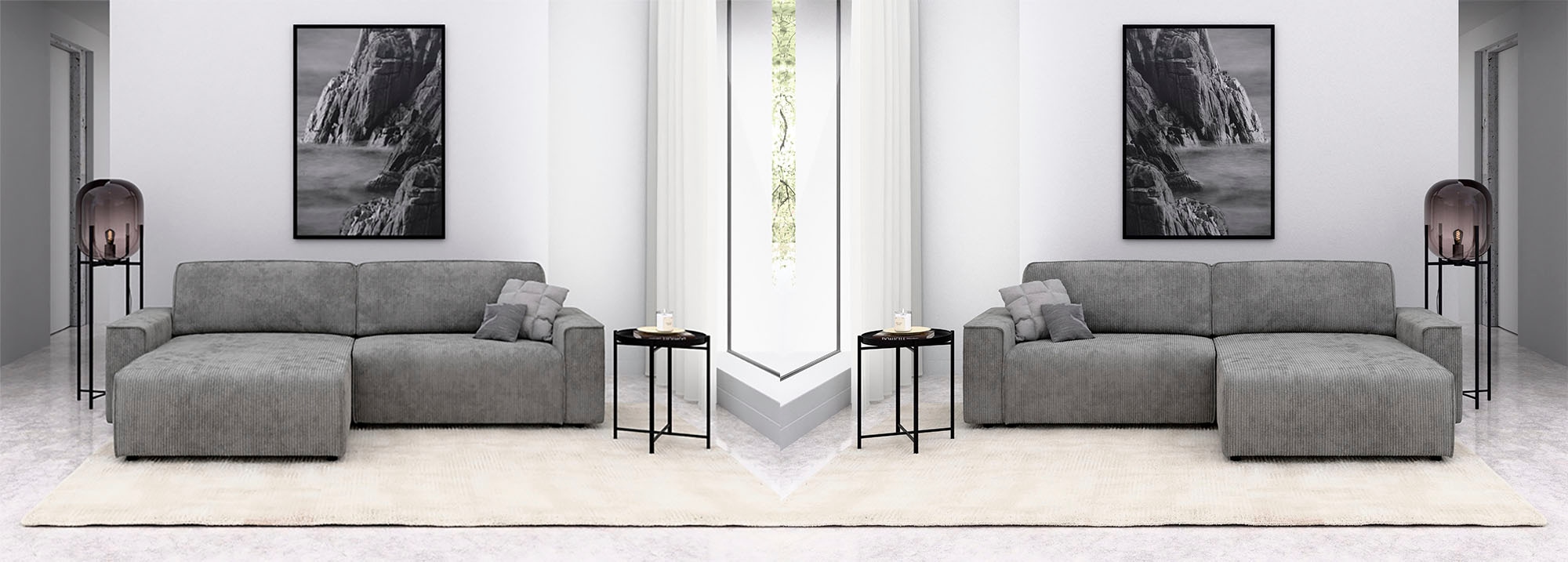 Home affaire Canapé d'angle »Chance, Recamiere beidseitig montierbar, Schlaffunktion, Breite 265 cm« en structure fine LINO, avec fonction couchage et coffre de lit