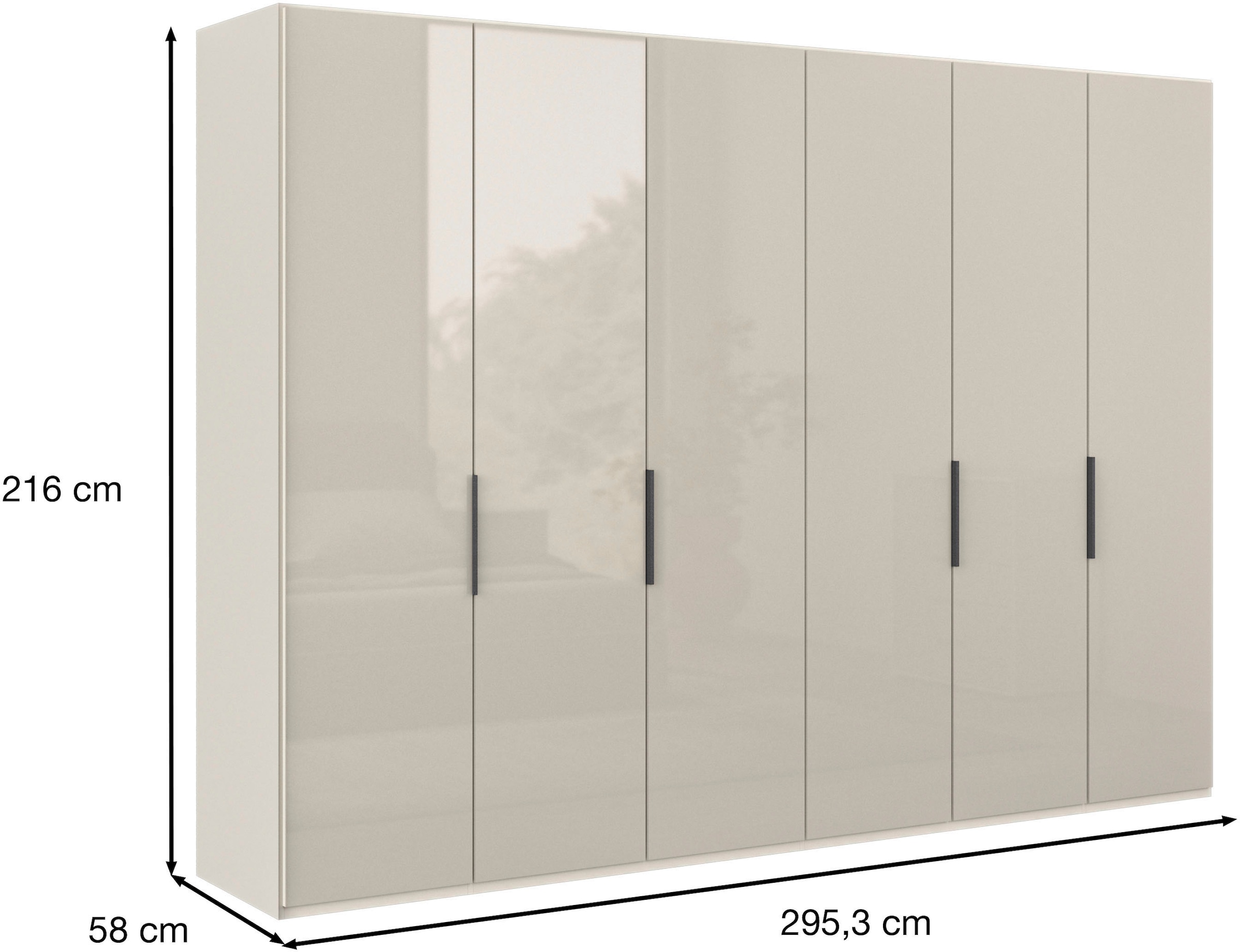 WIEMANN Armoire à portes pliantes »Ohio, Kleiderschrank, Schrank, Garderobe, mit Glasfront, 300 cm« inklusive Einlegeböden & Kleiderstangen, 2 Höhen, MADE IN GERMANY,  inklusive Türdämpfung, hochwertige Glasfront