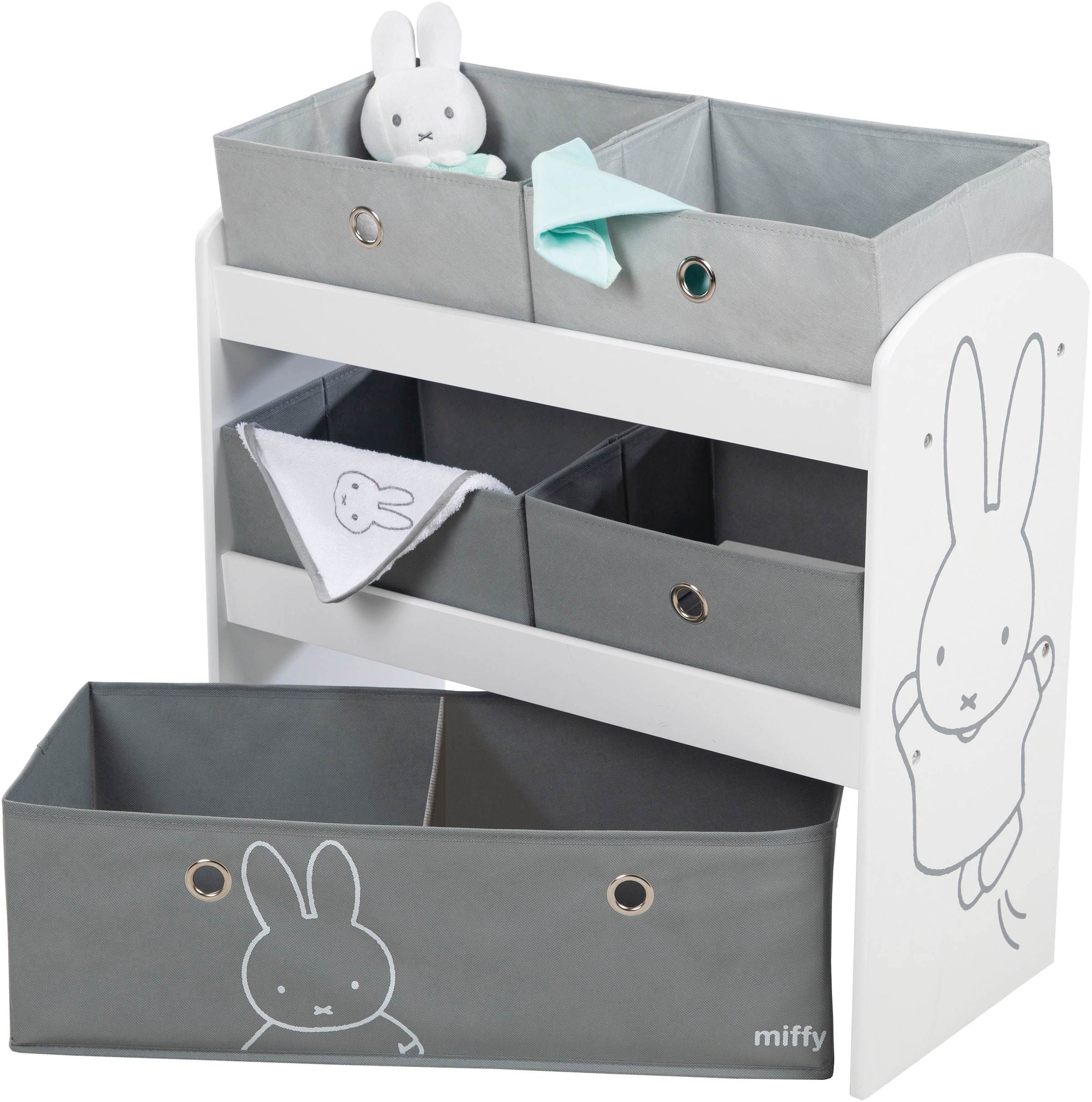 roba® Kinderregal »miffy®, grau« inklusive 5 Stoffboxen in 2 Grössen