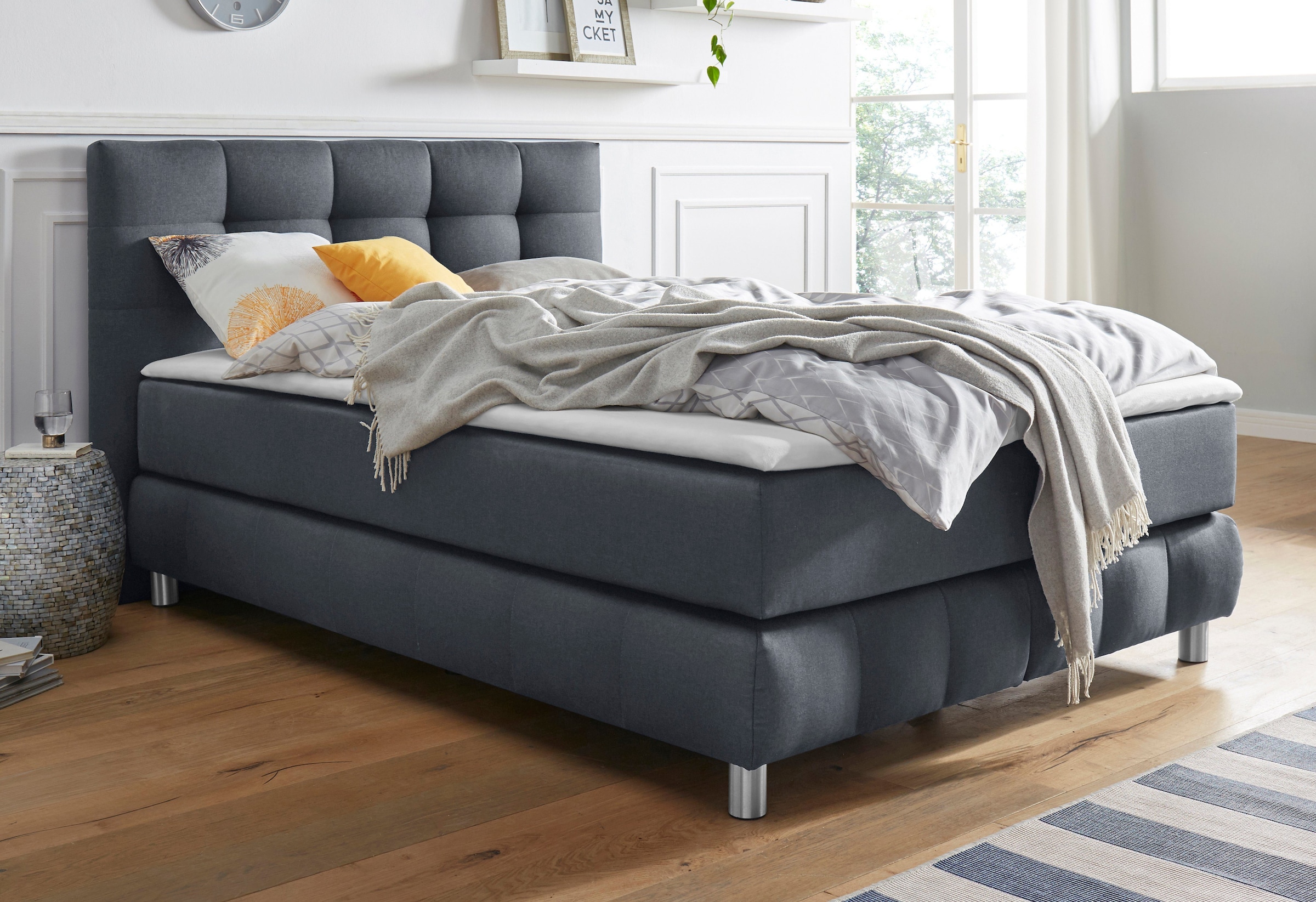 Home affaire Lit boxspring »Salo XXL« in Samtoptik oder Struktur, 6 Breiten in Überlänge 220cm, 4 Härtegrade