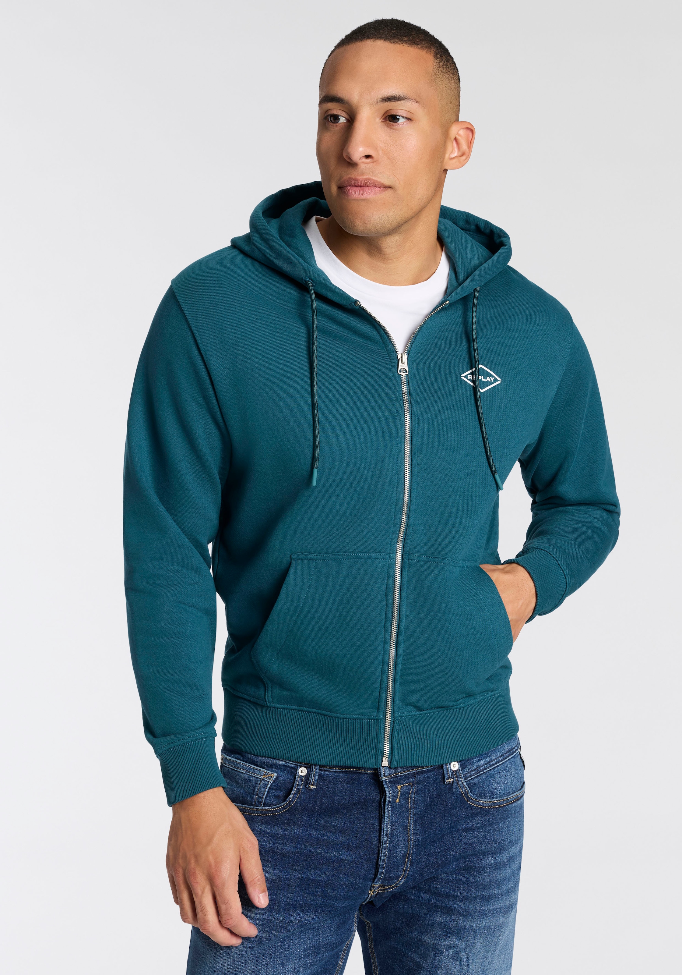 Replay Kapuzensweatjacke aus Baumwolle, Regular Fit