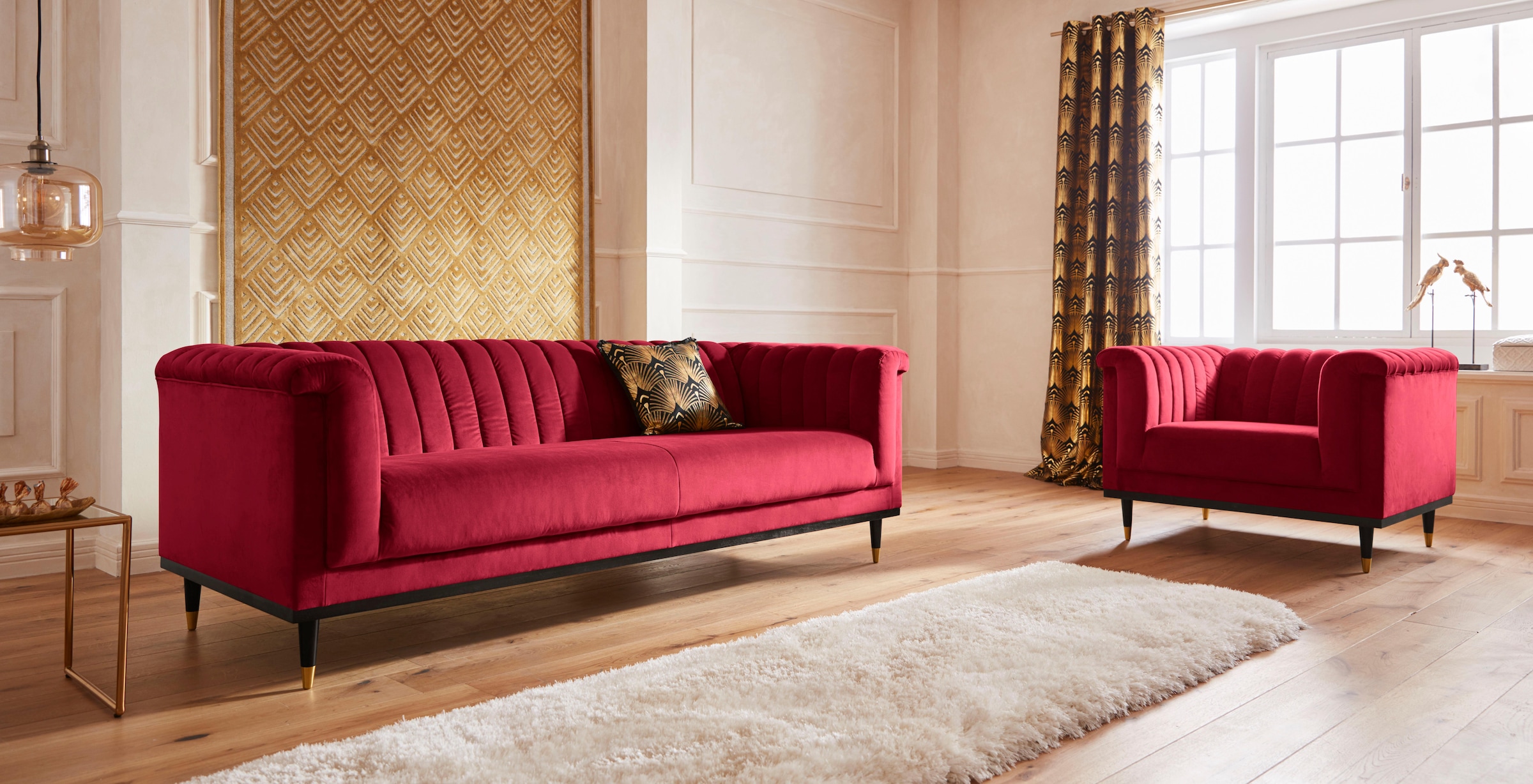 Home affaire 3-Sitzer »Chamby« mit Holzrahmen unten und Steppung im Lehnenbereich