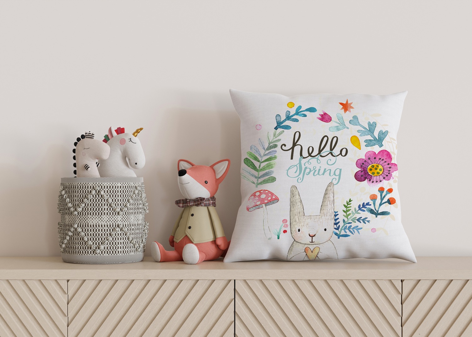 queence Coussin décoratif »Willow« mit einem frühlingshaften Hasen