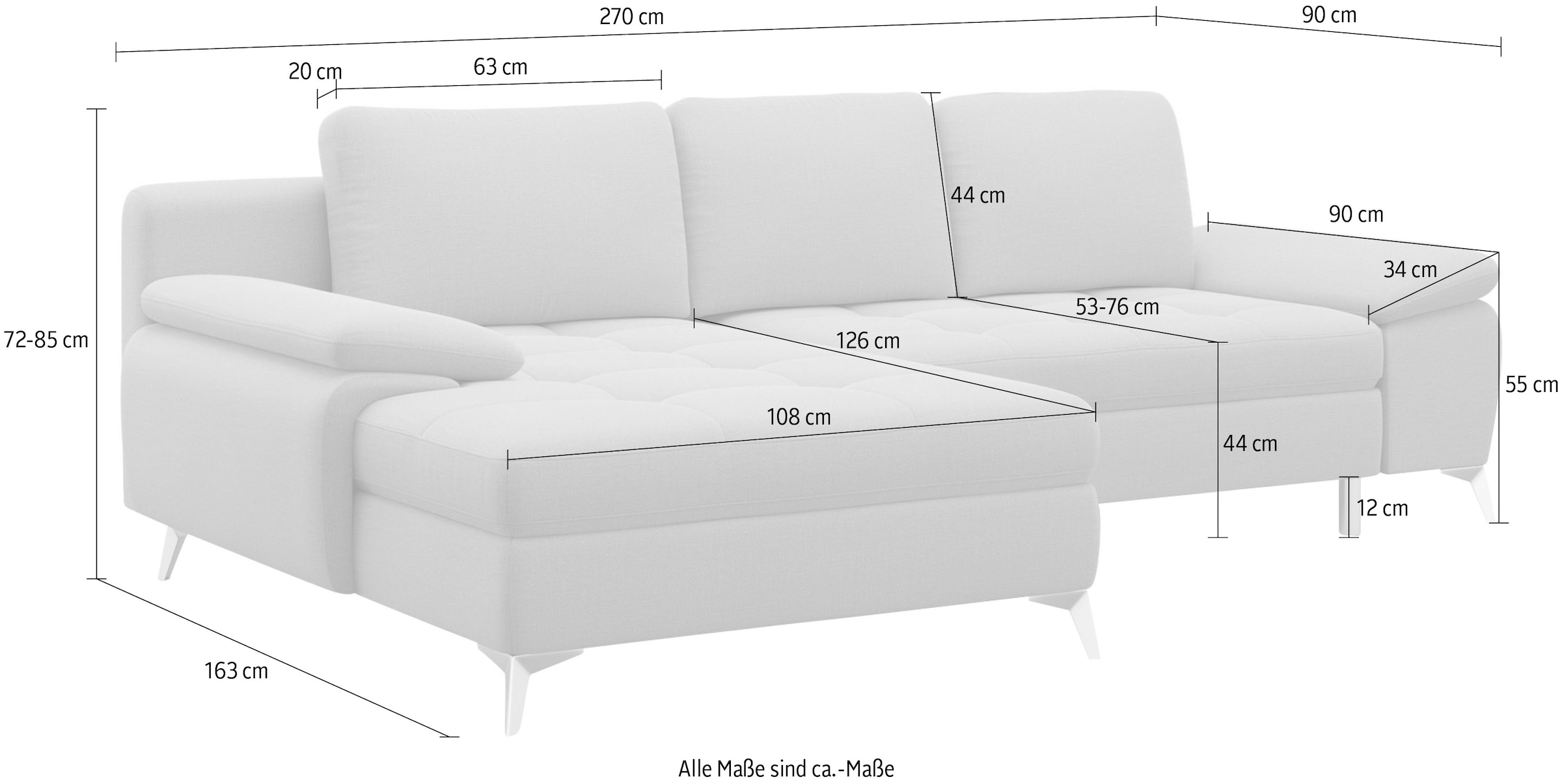 sit&more Canapé d'angle »Latigo L-Form« avec méridienne, au choix avec fonction lit et coffre de lit