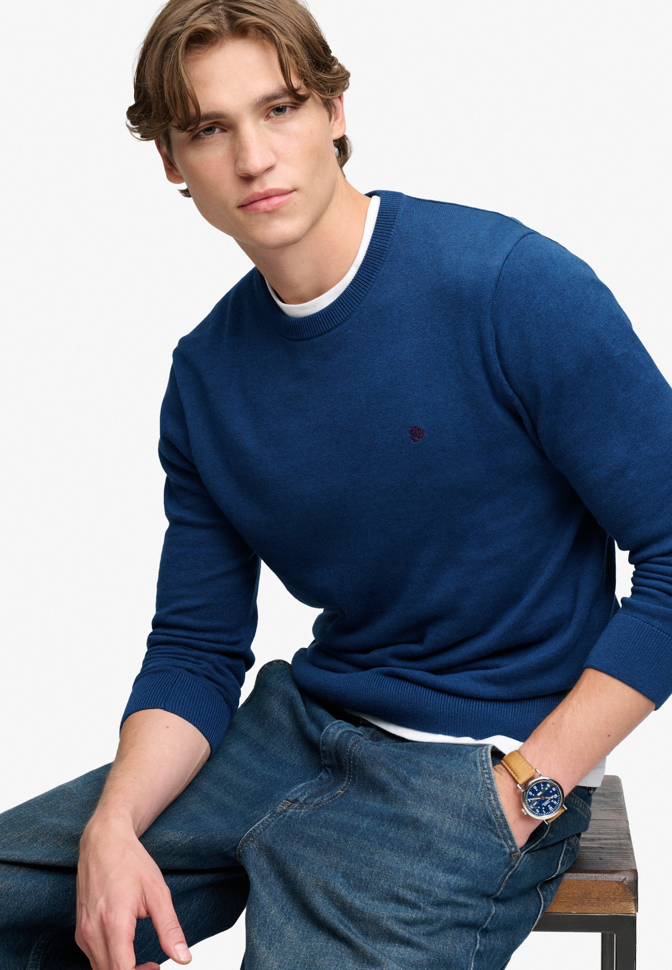 Superdry Pull à col rond »PREP ESSENTIAL COTTON JUMPER« Coton, coupe slim