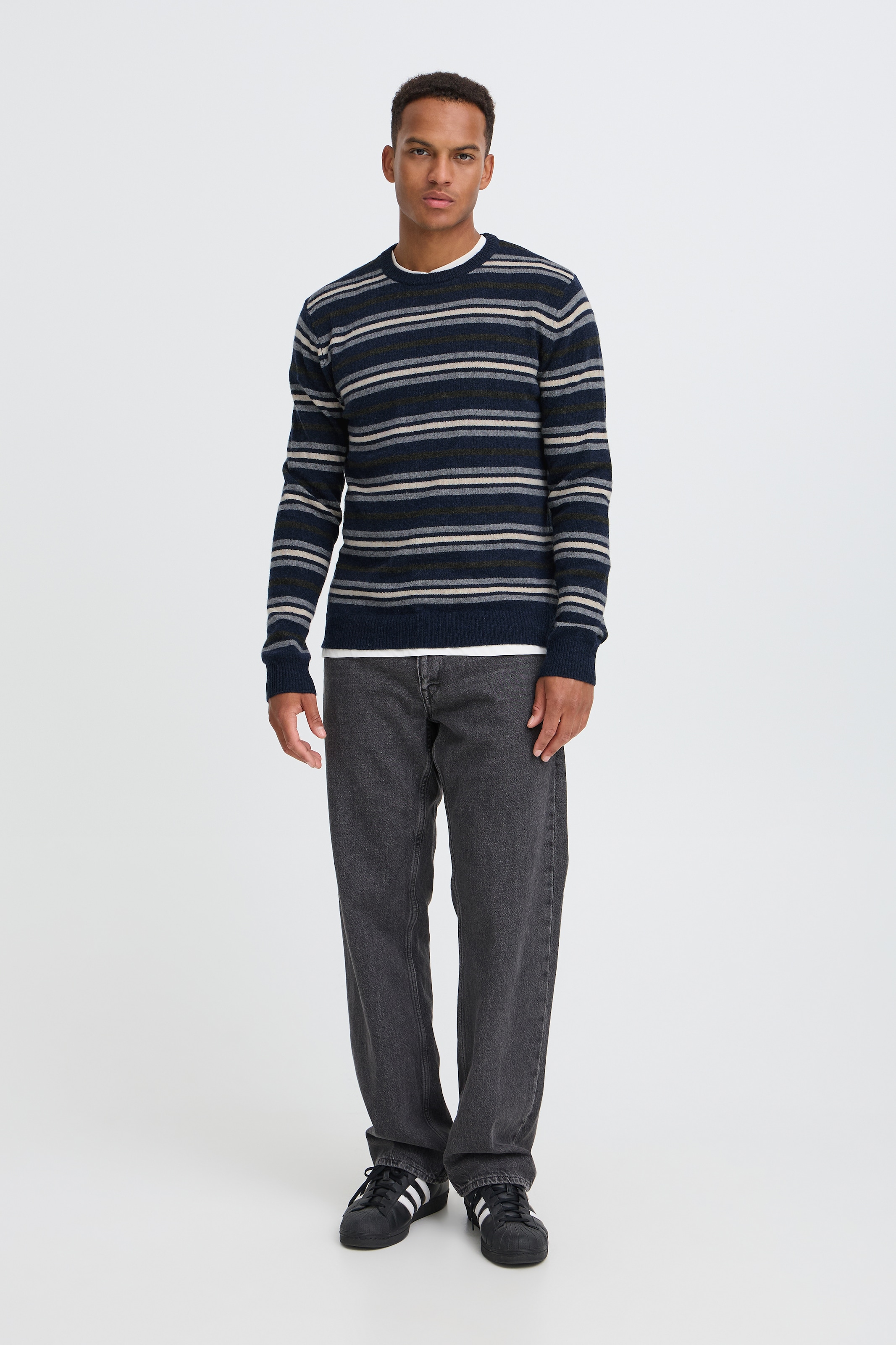 Blend Pull à col rond »BHBRANKO CREW KNIT STRIPE« Mélange de laine, coupe régulière