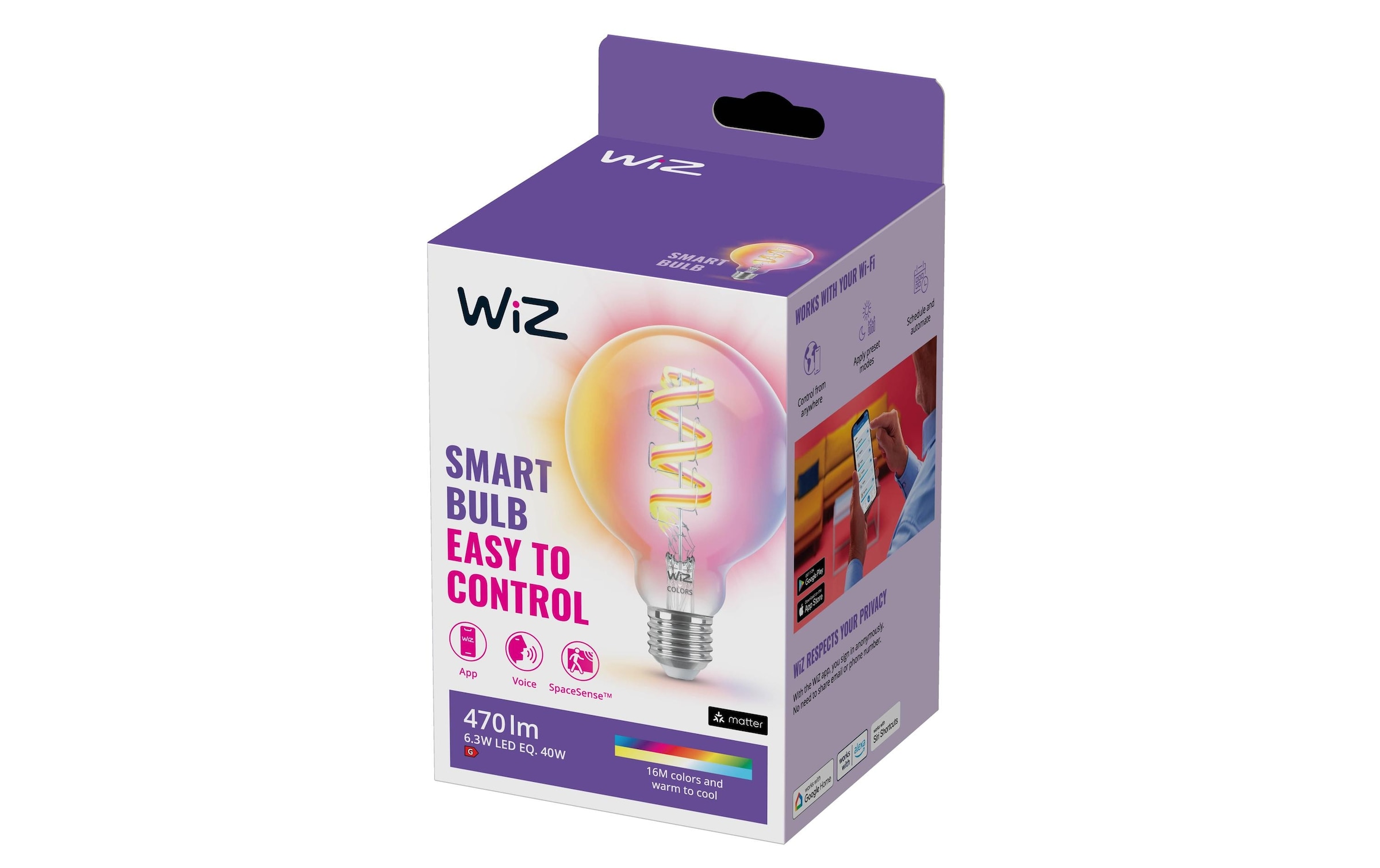 WiZ Lampe LED intelligente »6.3W 40W E27 G95«
