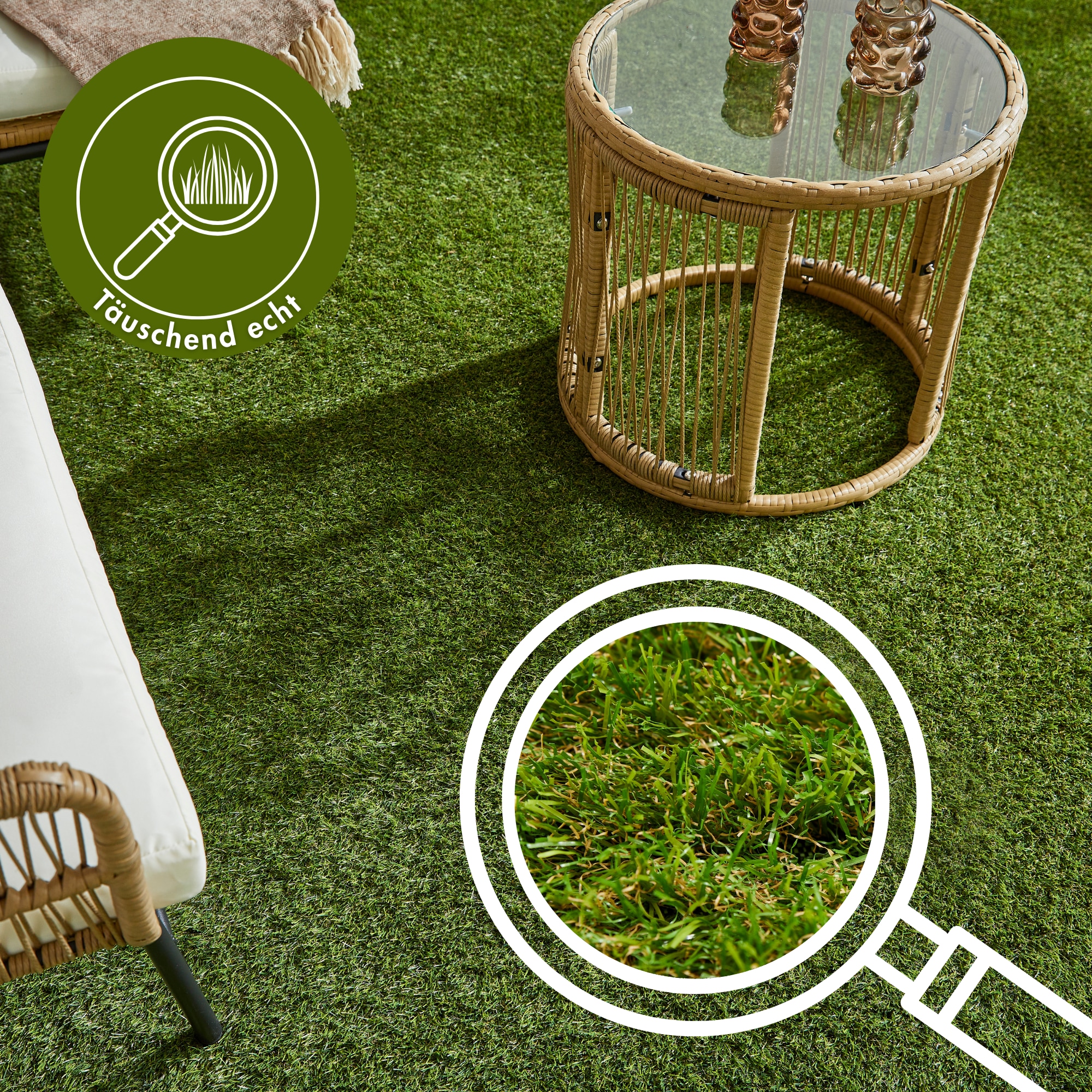 Andiamo Gazon synthétique »Rasenteppich Bali, Made in Belgium« Rectangulaire 25 mm Höhe realistische Optik, mit Drainagefunktion, für Balkon & Terrasse