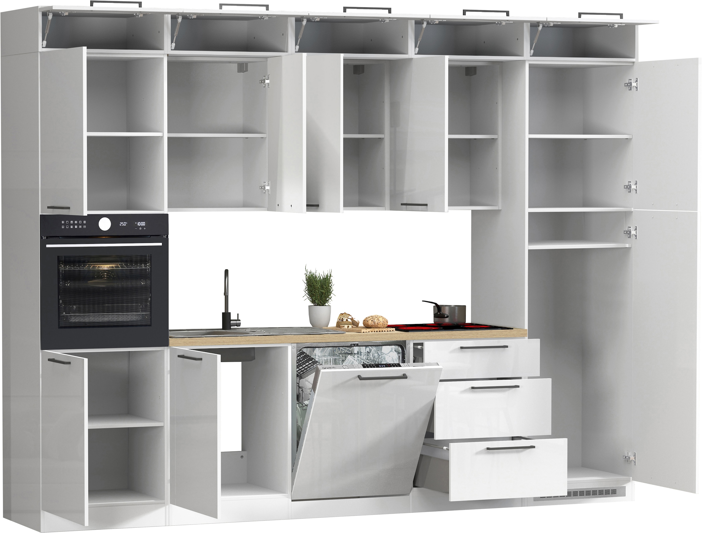 KOCHSTATION Kitchenette »Luna, Einbauküche, Zeilenküche, mit Soft-Close Funktion, Made in Italy« Breite 300 cm ohne E-Geräte, mit Spüle+Siphon und Aufsatz