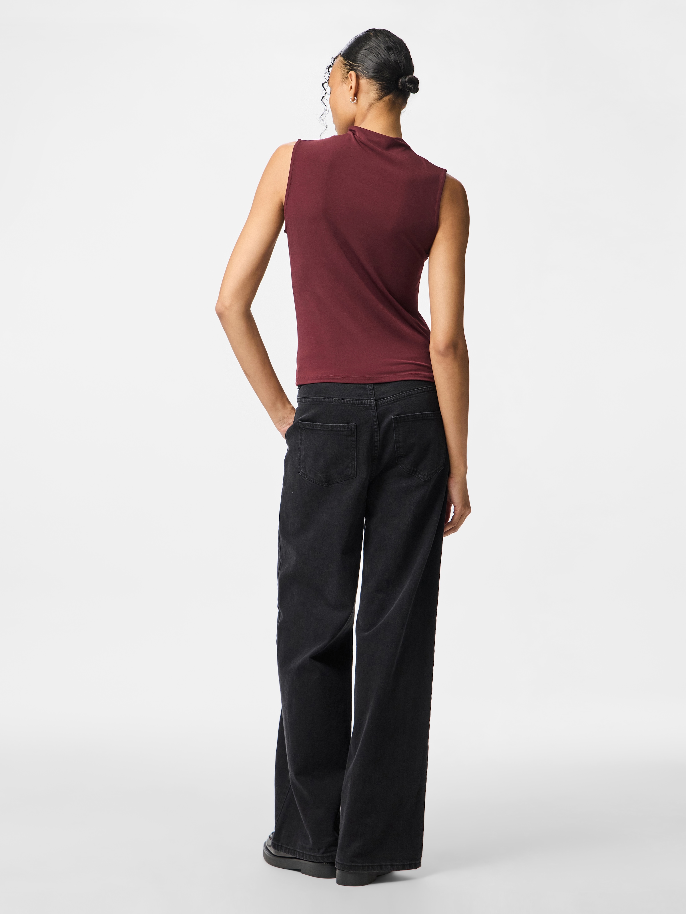 pieces T-shirt à col montant »PCMADISON SL DRAPED TOP NOOS BC« Materialmix, slim fit