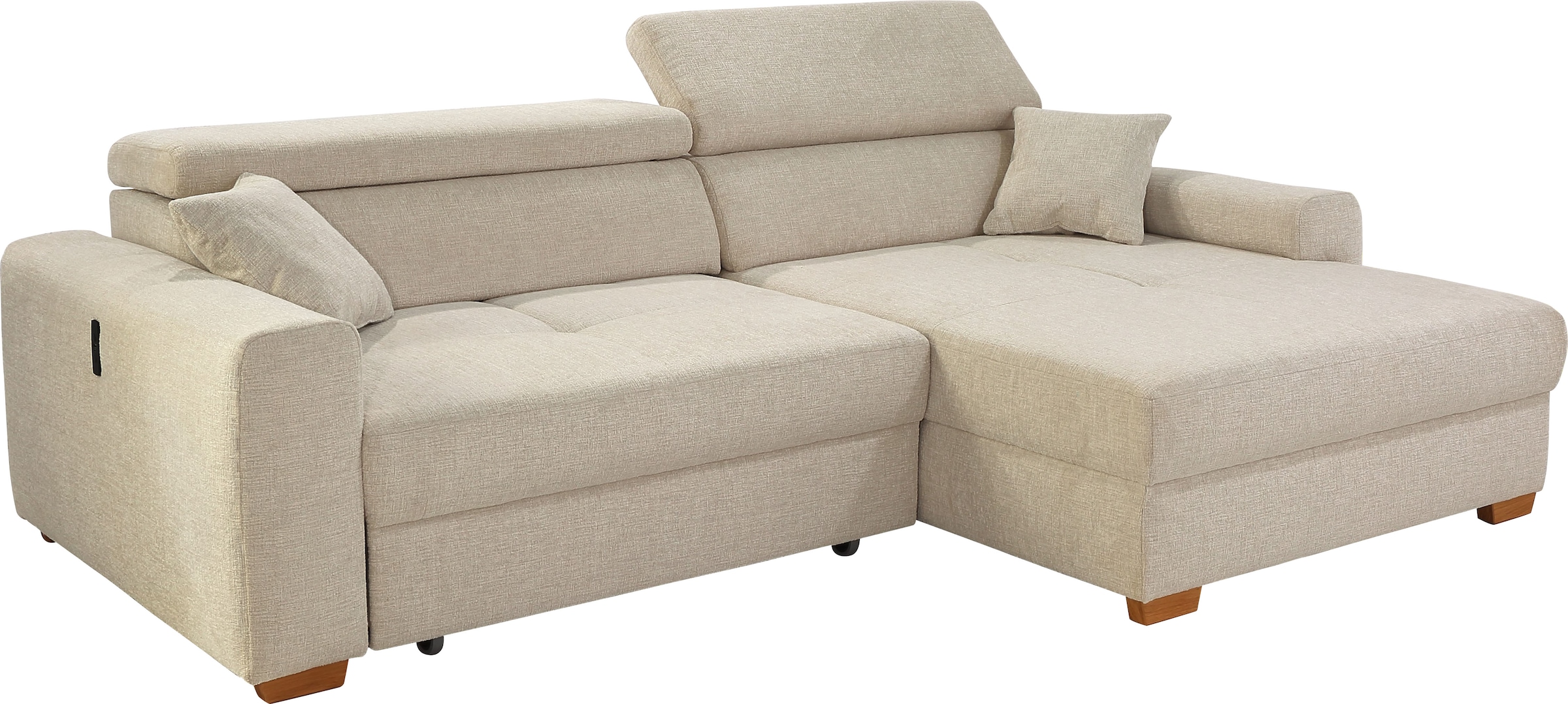 Jockenhöfer Gruppe Ecksofa »Slider L-Form, B: 277 cm Couch, 60cm elektrische Sitztiefenverstellung« 140kg Belastbarkeit, USB-Anschluss, Kopfteilverstellung & Zierkissen