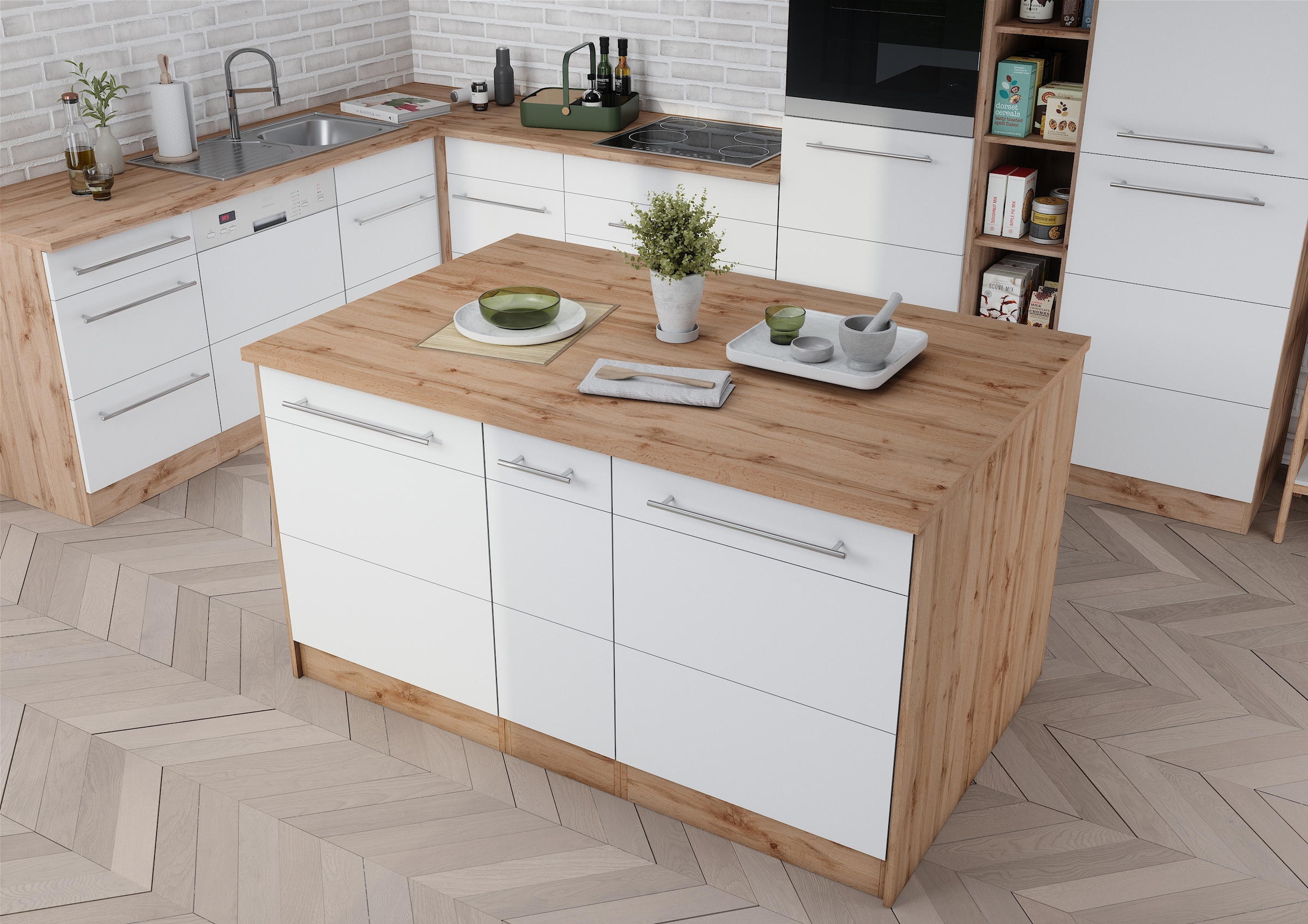 KOCHSTATION Ilot de cuisine »KS-Wien« largeur 153 cm, façades MDF, casier à bouteilles