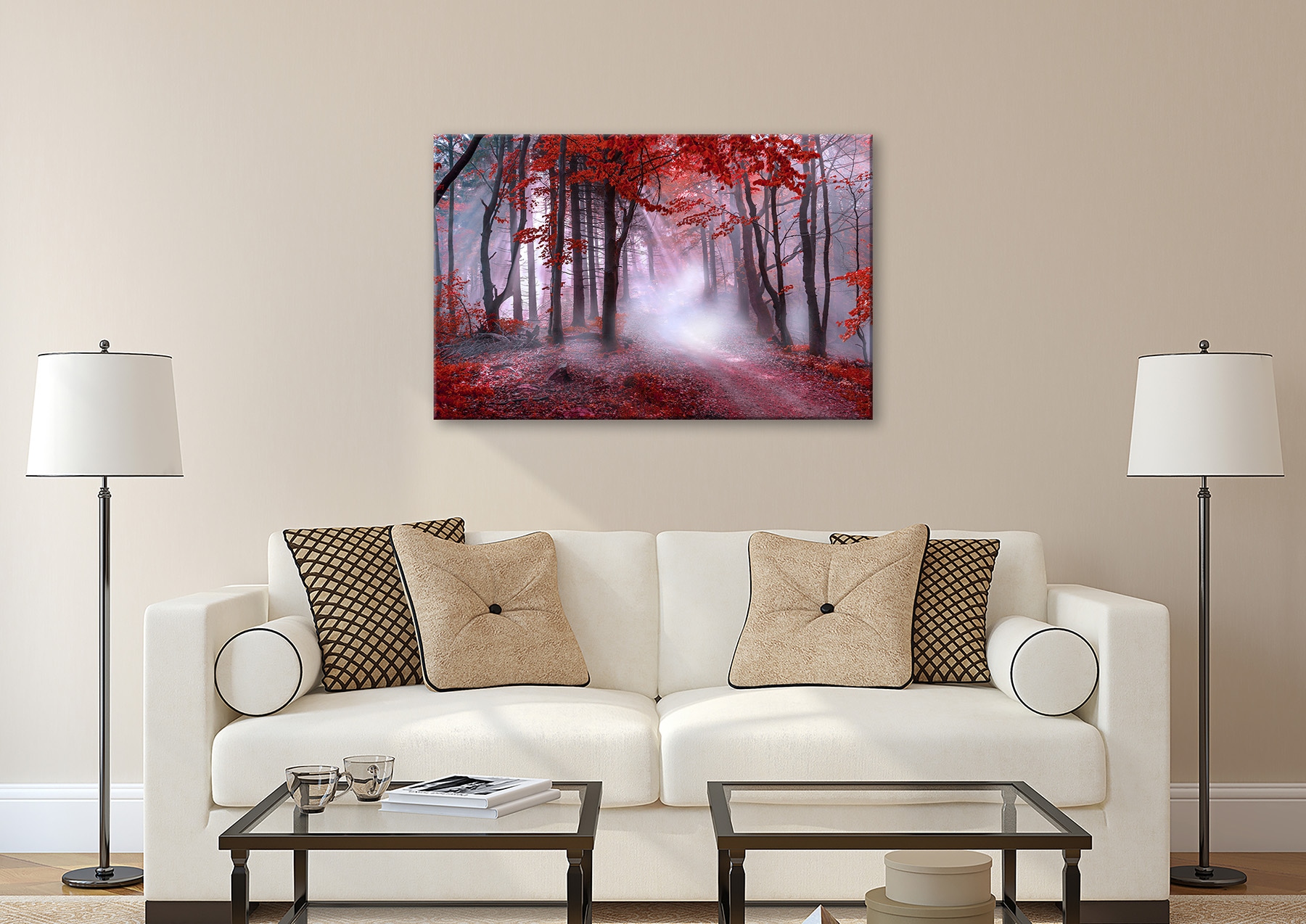 Bönninghoff Tableau sur toile »Wandbild NEBEL IM ROTEN WALD 78x118 cm – Leinwandbild Keilrahmen Deko« Forêt | Forêt mystique | Nature 1 cuis tlg. tendu sur châssis