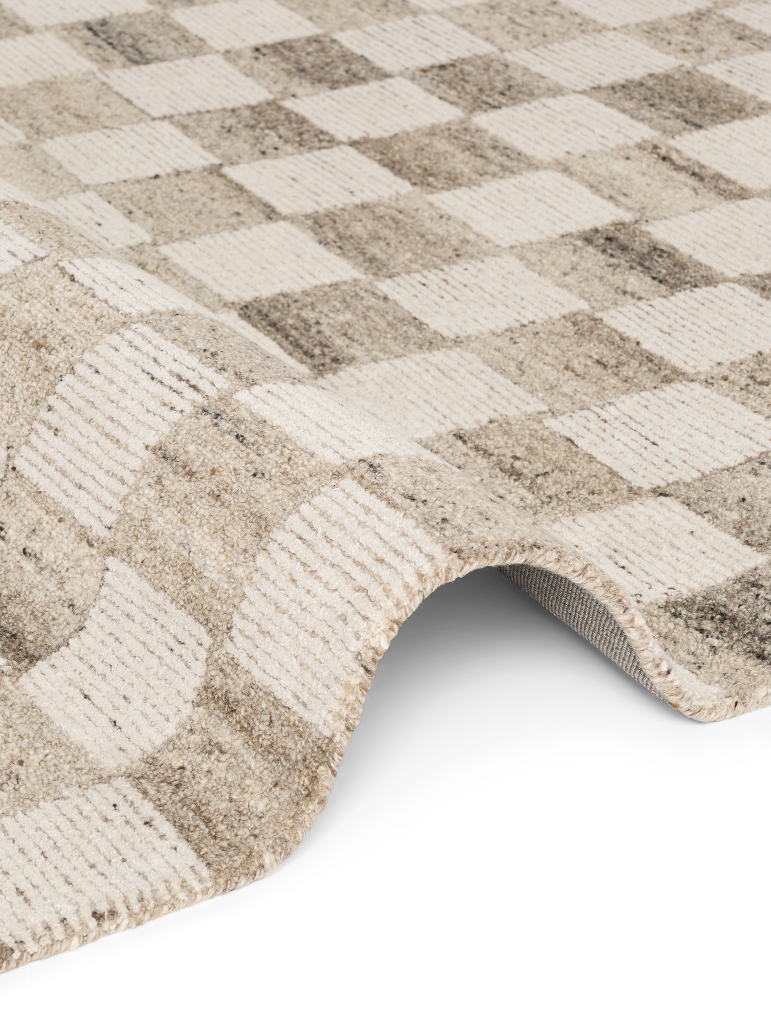 vikosa Tapis en laine »Quadra« Rectangulaire 15 mm Höhe Handgemacht, Kariert, Karo, Natur, Wolle, Wohnzimmer,Schlafzimmer