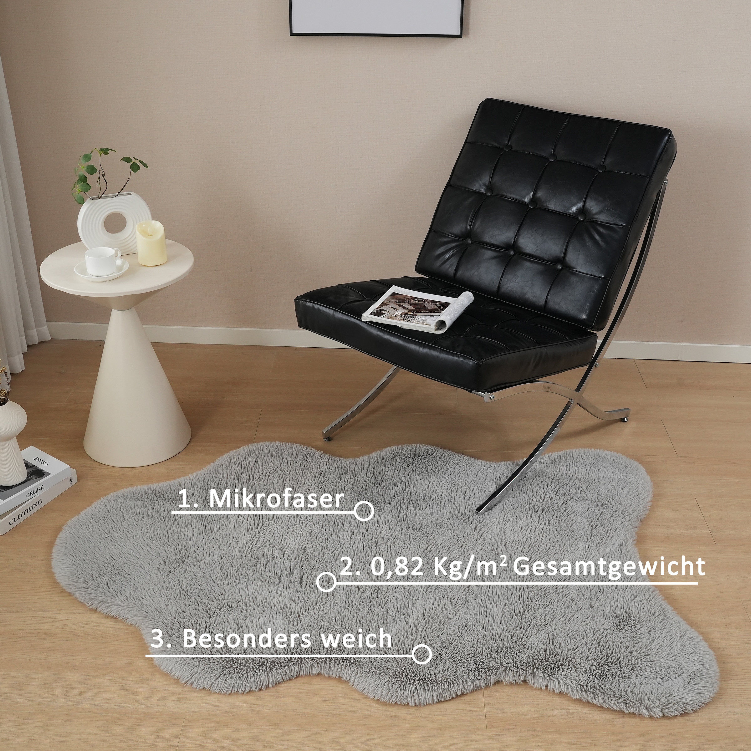 GOODproduct Hochflor-Teppich »Mollin, Fellform, leichter Glanz« rechteckig 30 mm Höhe Kunstfell, Fellimitat, waschbar, flauschig, weich, Wohnzimmer