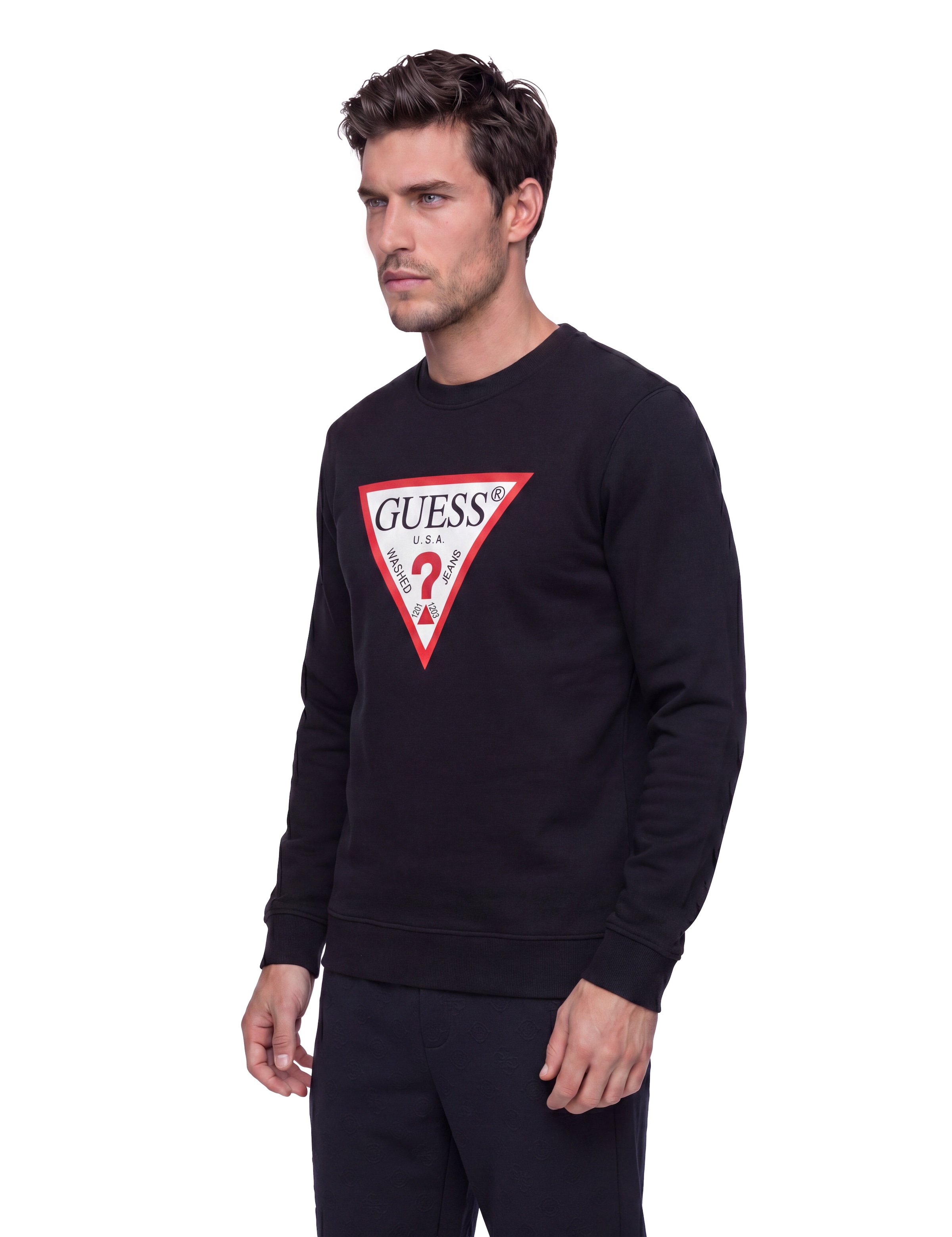 Guess Sweat-shirt »RED TRIANGLE«, Encolure ronde, coupe régulière, impression logo
