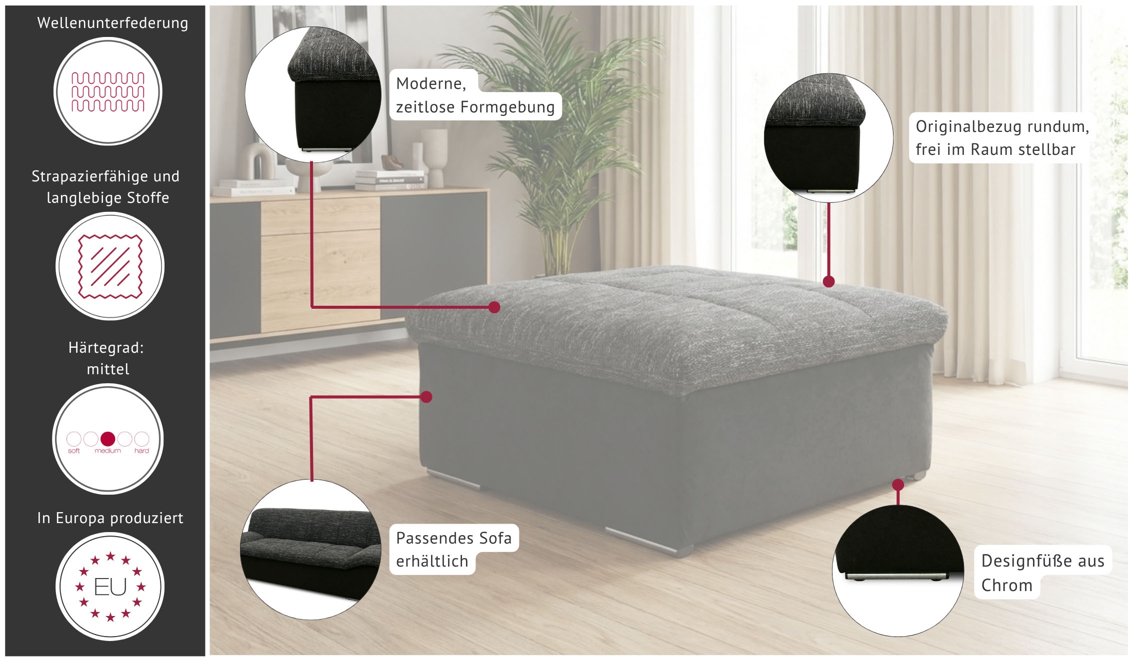 GOODproduct Tabouret »Saltrum 87 x 87 cm, formschön und stabil« tissu d'ameublement facile d'entretien