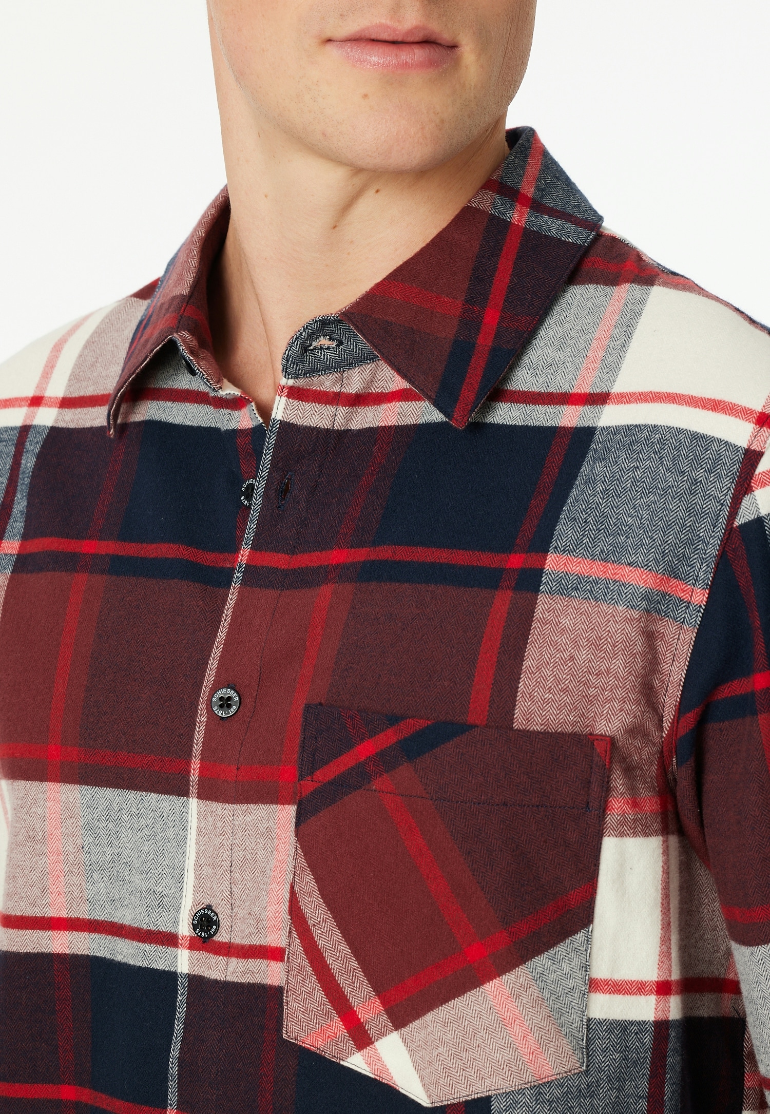 Schiesser Schlafanzug »Selected Premium Warming« 2 tlg. Brusttasche, Baumwolle, wärmend, Flanell, Langarm