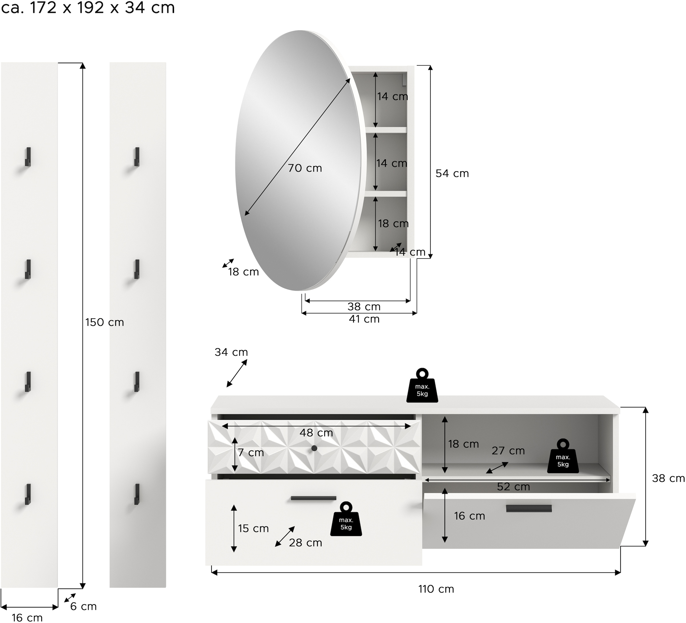 Home affaire Garderoben-Set »VICENZA, 4-tlg., mit foraler Ornamentabsetzung in der Front« 4 Stk. tlg.