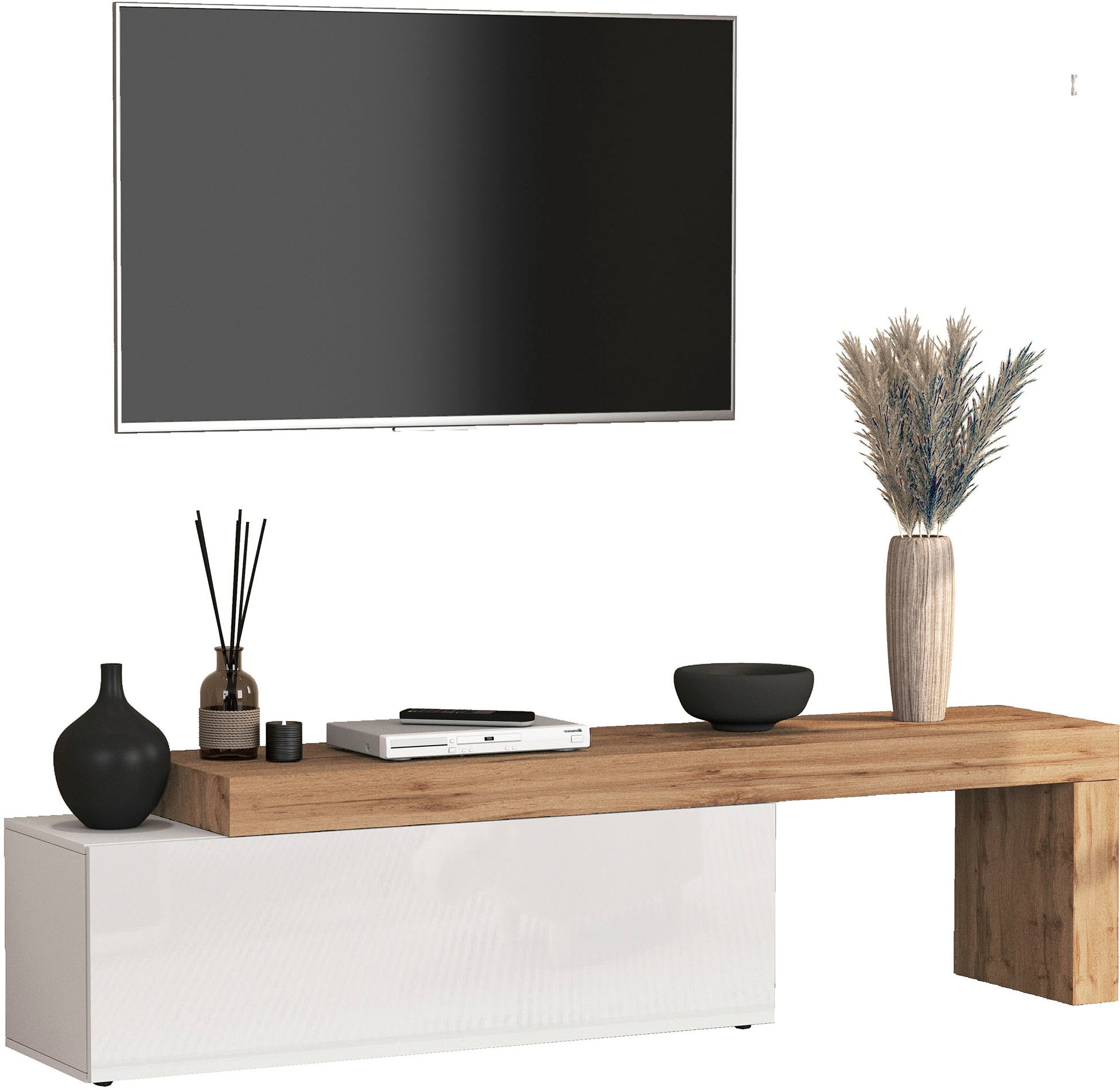 INOSIGN Table basse »Chronos TV-Board, T-Schrank« Breite verstellbar von 180 bis 290 cm, 1 cuis tlg. Breite 240 cm TV-Board,Lowboard,1 Klappe und ein L-Förmiger Aufsatz