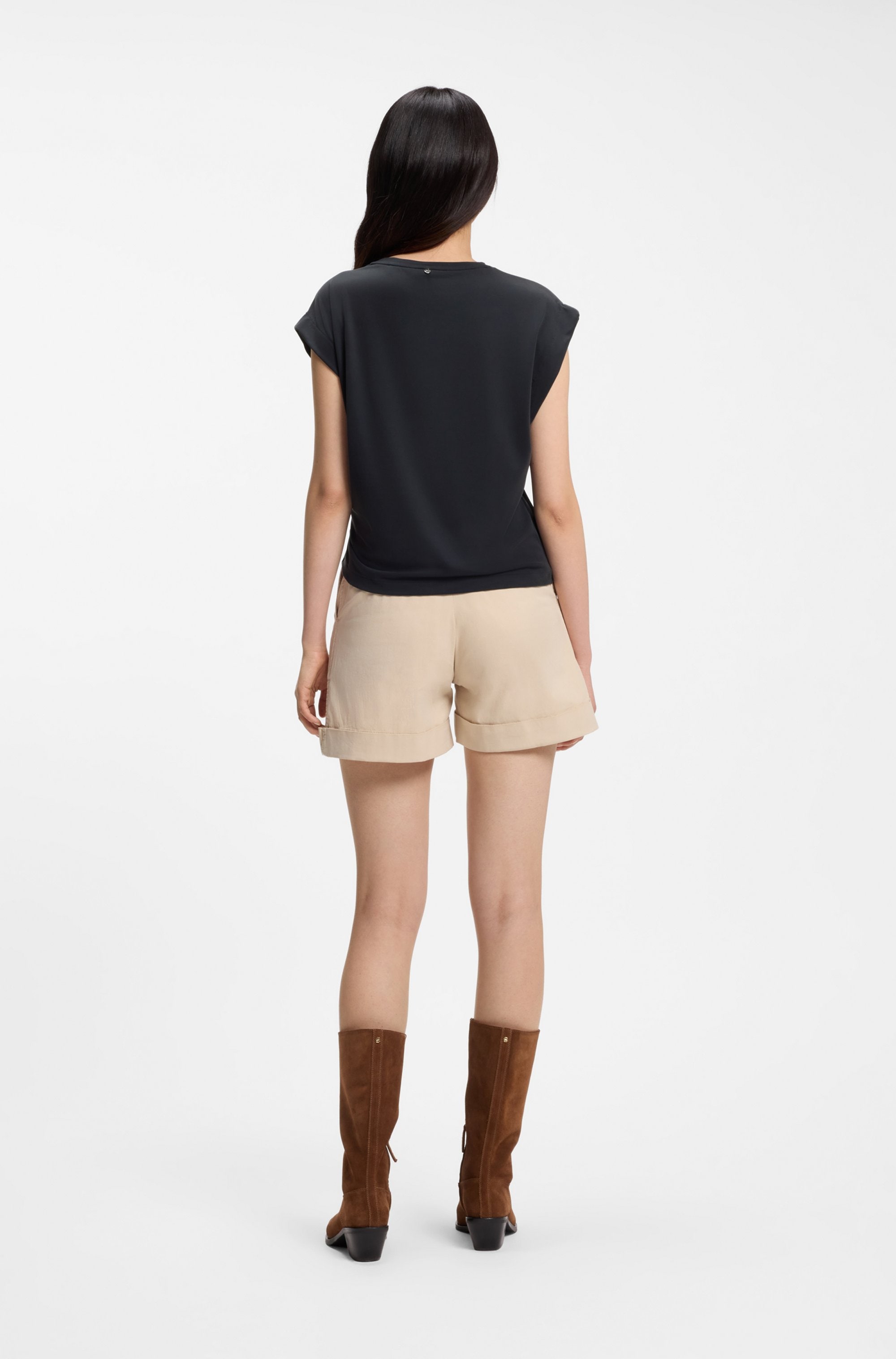 BOSS ORANGE T-shirt à manches courtes »Ebony Premium Damenmode« mit Wickel-Detail, Rundhals