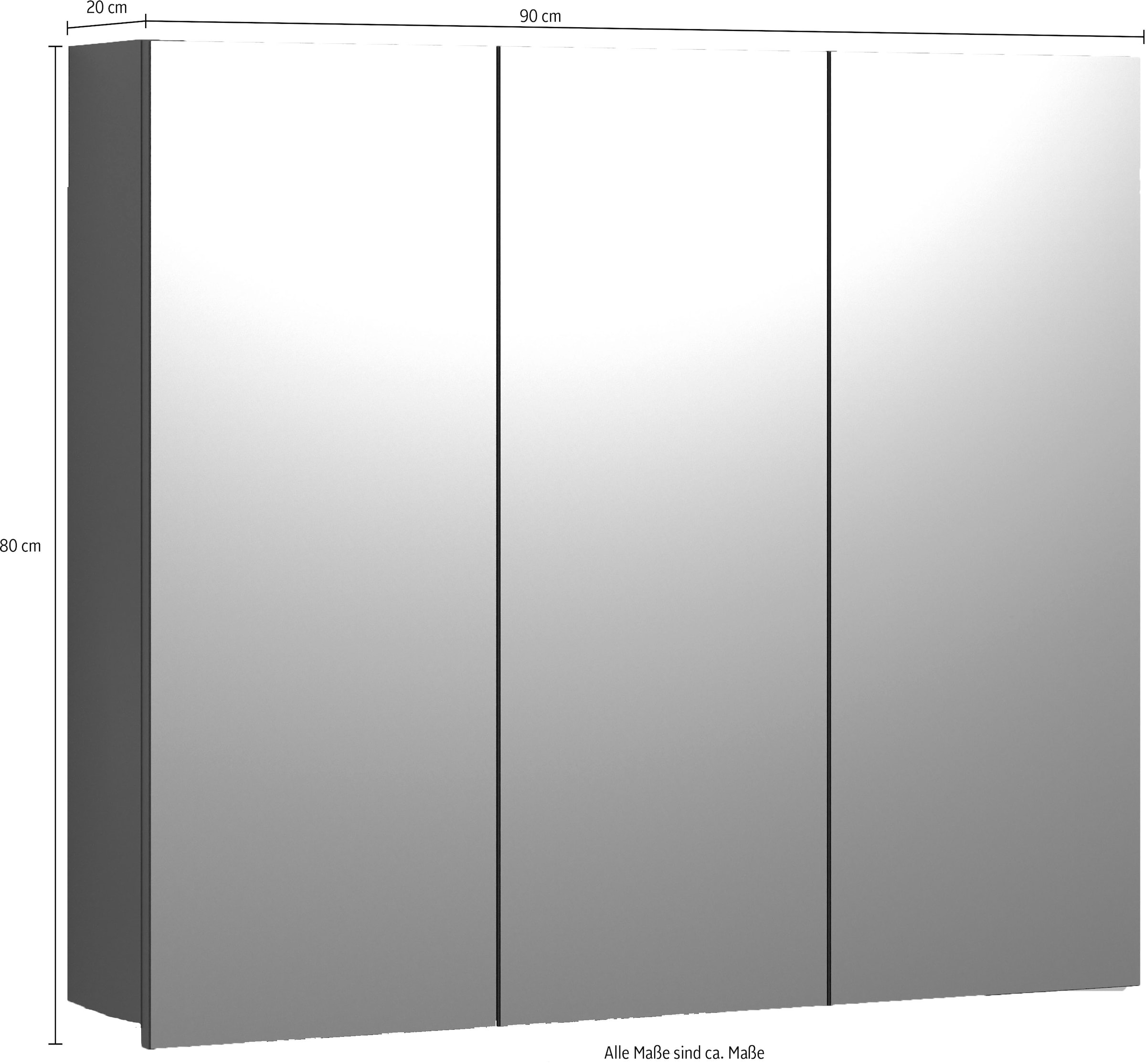 welltime Spiegelschrank »Amrum« 1 Stk. tlg. Spiegelschrank mit 3 Spiegeltüren - (B/T/H) 90/20/80 cm