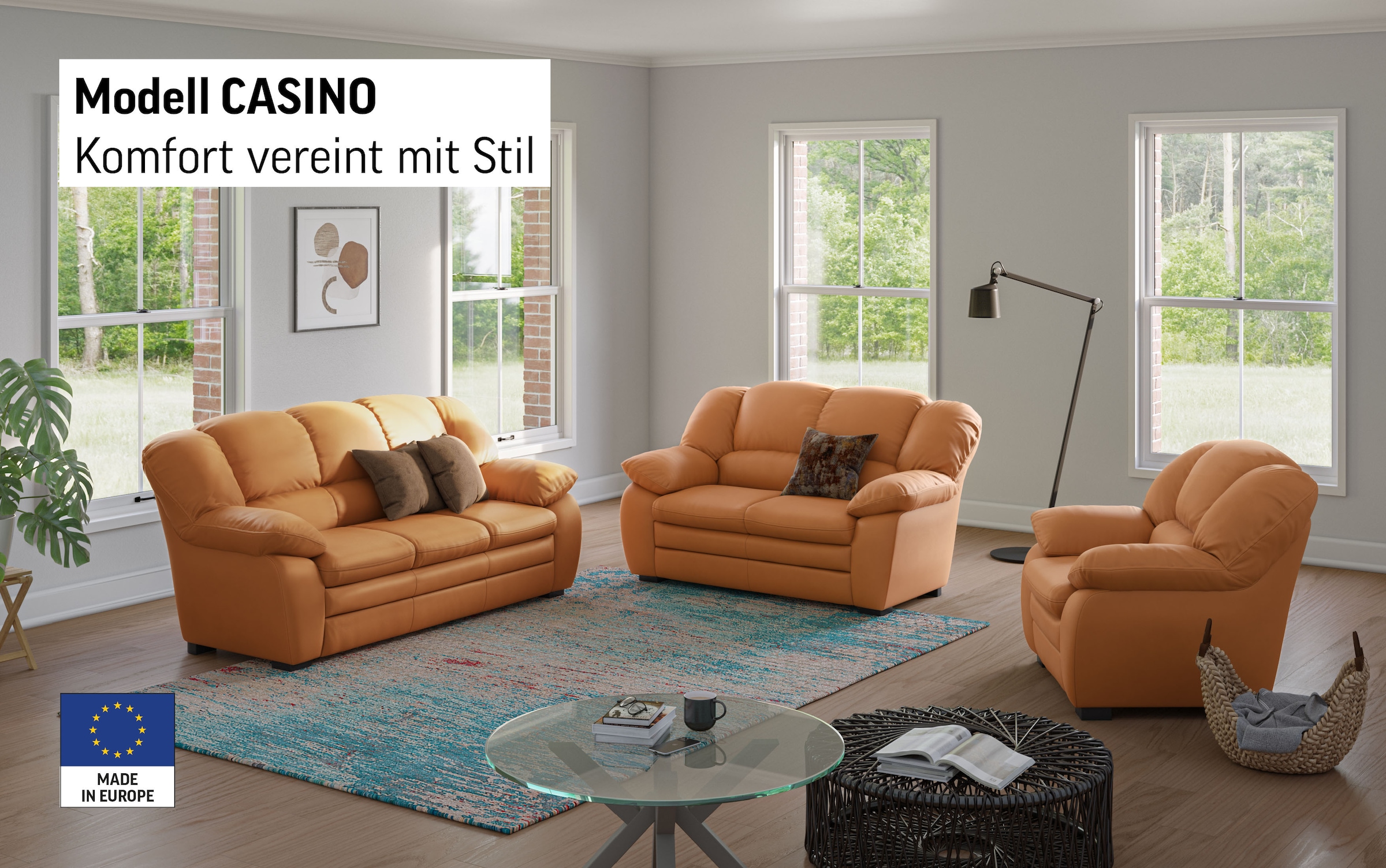 COTTA Ensemble rembourré »Casino, Sofa Set, 3-2-1 Sitzer, Wohnzimmer Garnitur« Set, 3 tlg. Sessel, 2-Sitzer, 2,5-Sitzer, hohe Rückenlehne