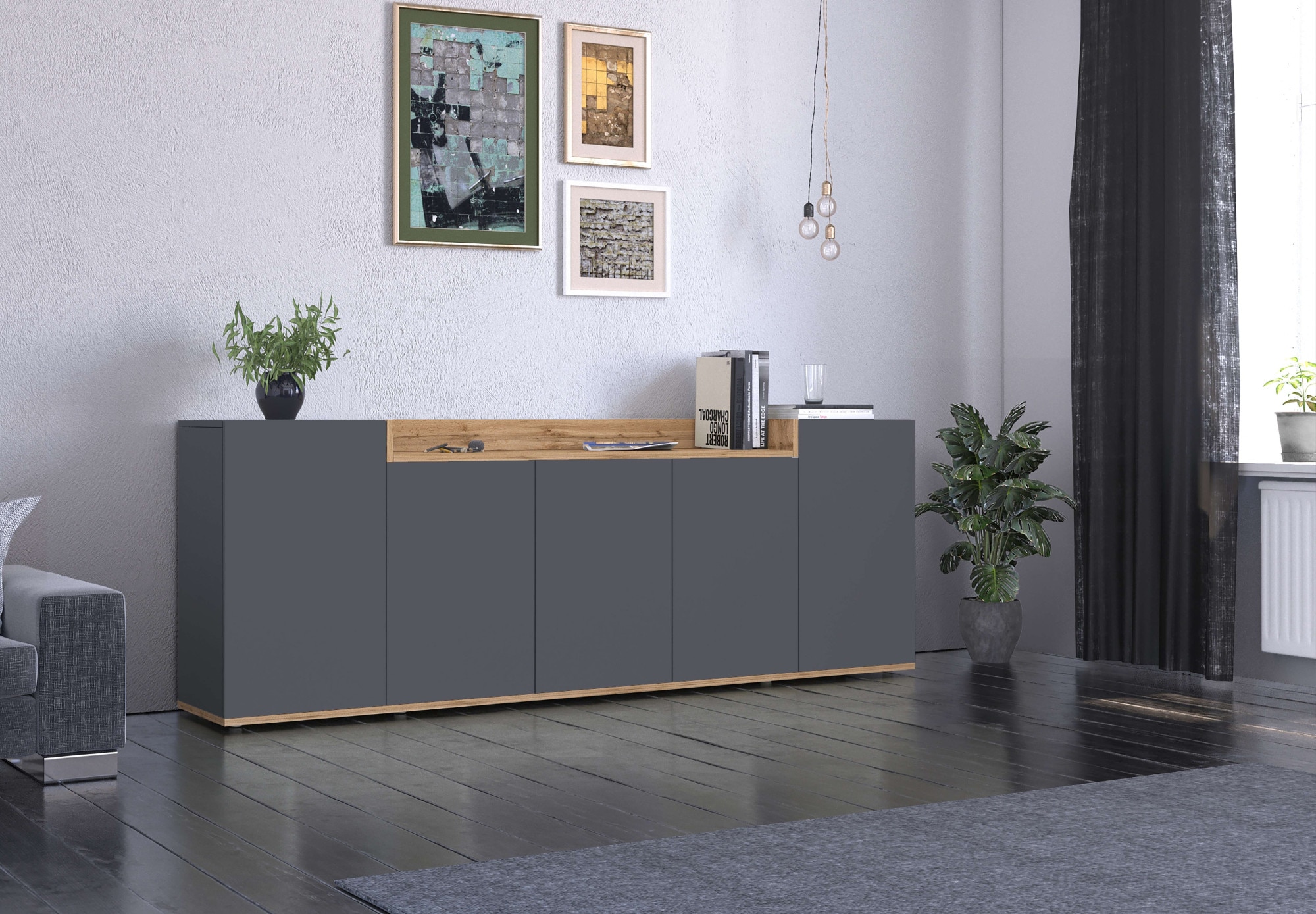 GOODproduct Sideboard »BOLSENA, Kommode, Schrank,Lowboard mit 8 Fächer und offenes Ablagefach« 1 Stk. tlg. stehend/hängend montierbar, Made in Italy, B/T/H: 200 × 35 × 71,2 cm