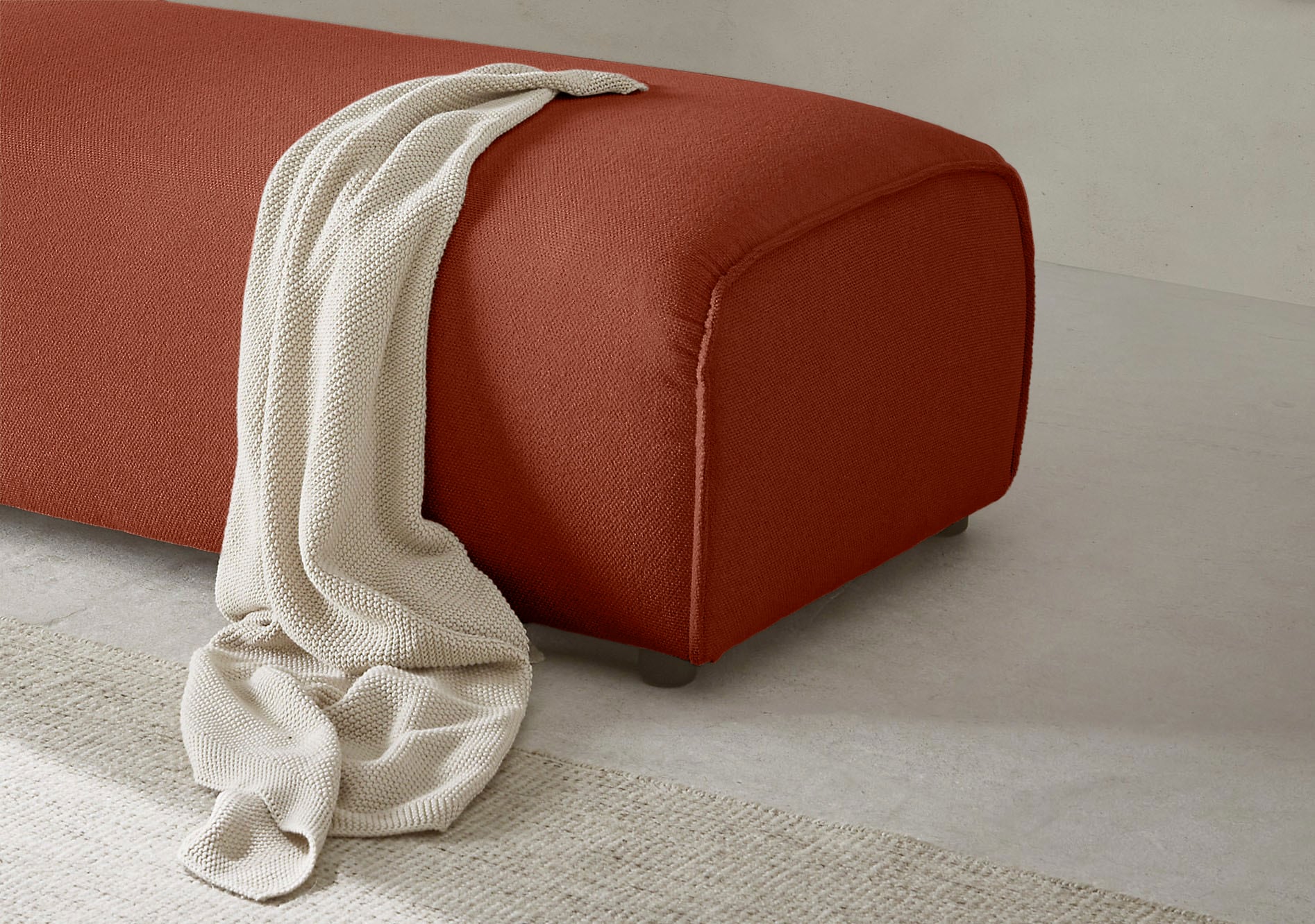 LeGer Home by Lena Gercke Hocker »PIARA, Polsterhocker mit Kedernaht, Cord, Leinenoptik o. Strukturstoff« zur Serie PIARA, rechteckig, schwarze Füsse, bequemer Sitzkomfort