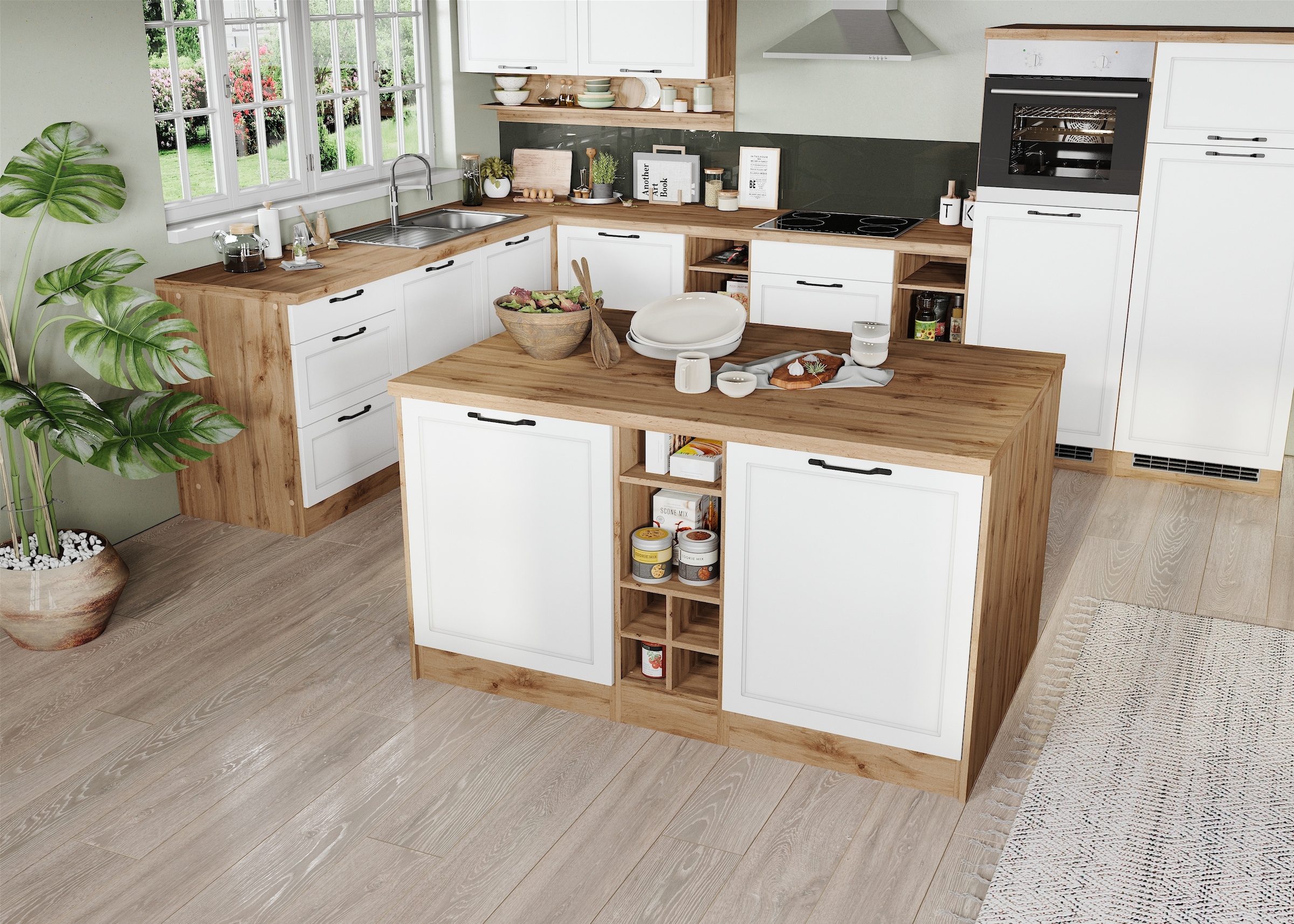 KOCHSTATION Ilot de cuisine »KS-Lana, Breite 153 cm« façades MDF, plan de travail épaisseur 38 mm