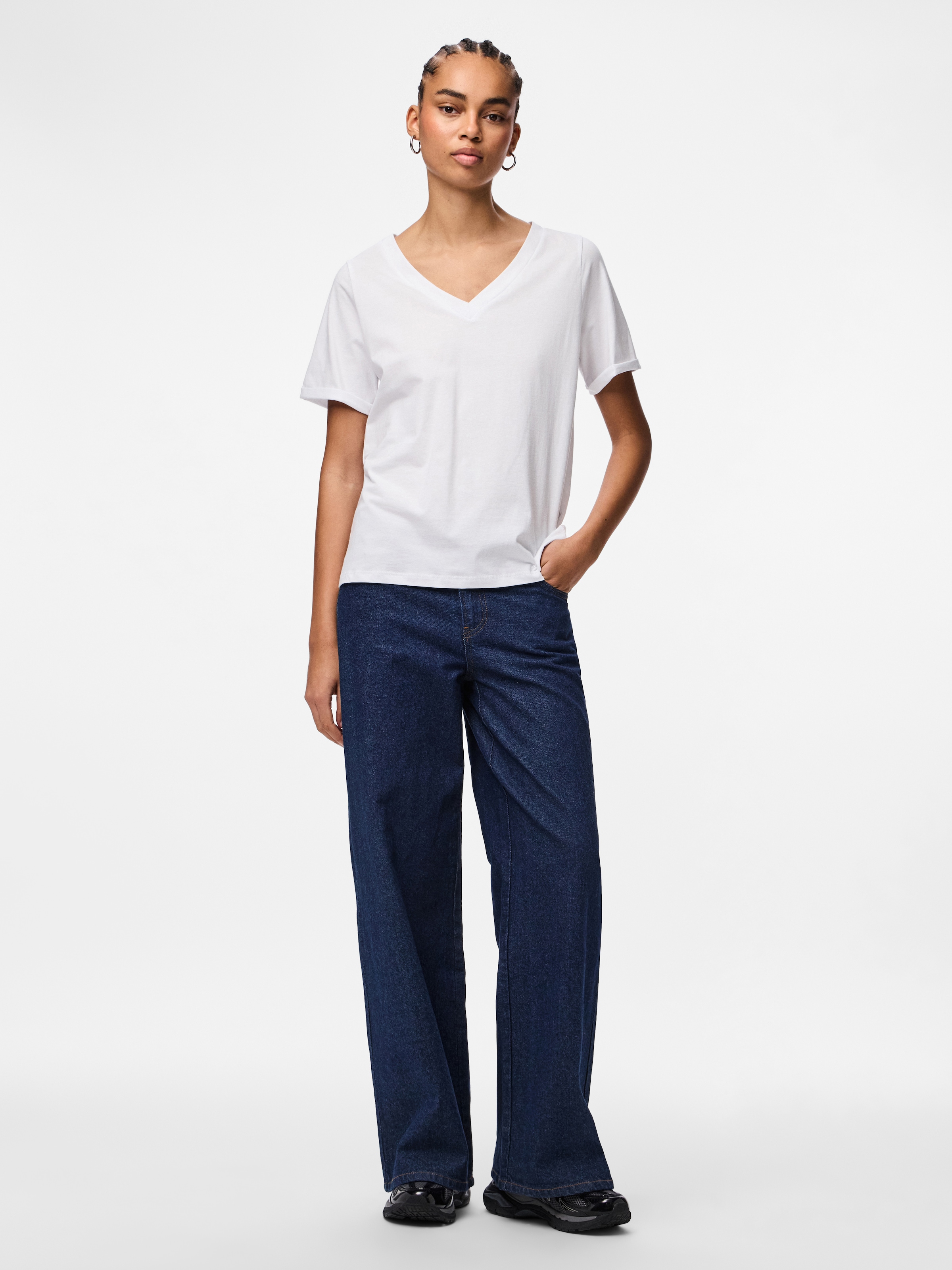 pieces T-shirt à manches courtes »PCRIA SS V-NECK SOLID TEE JRS NOOS BC« Baumwolle, regular fit