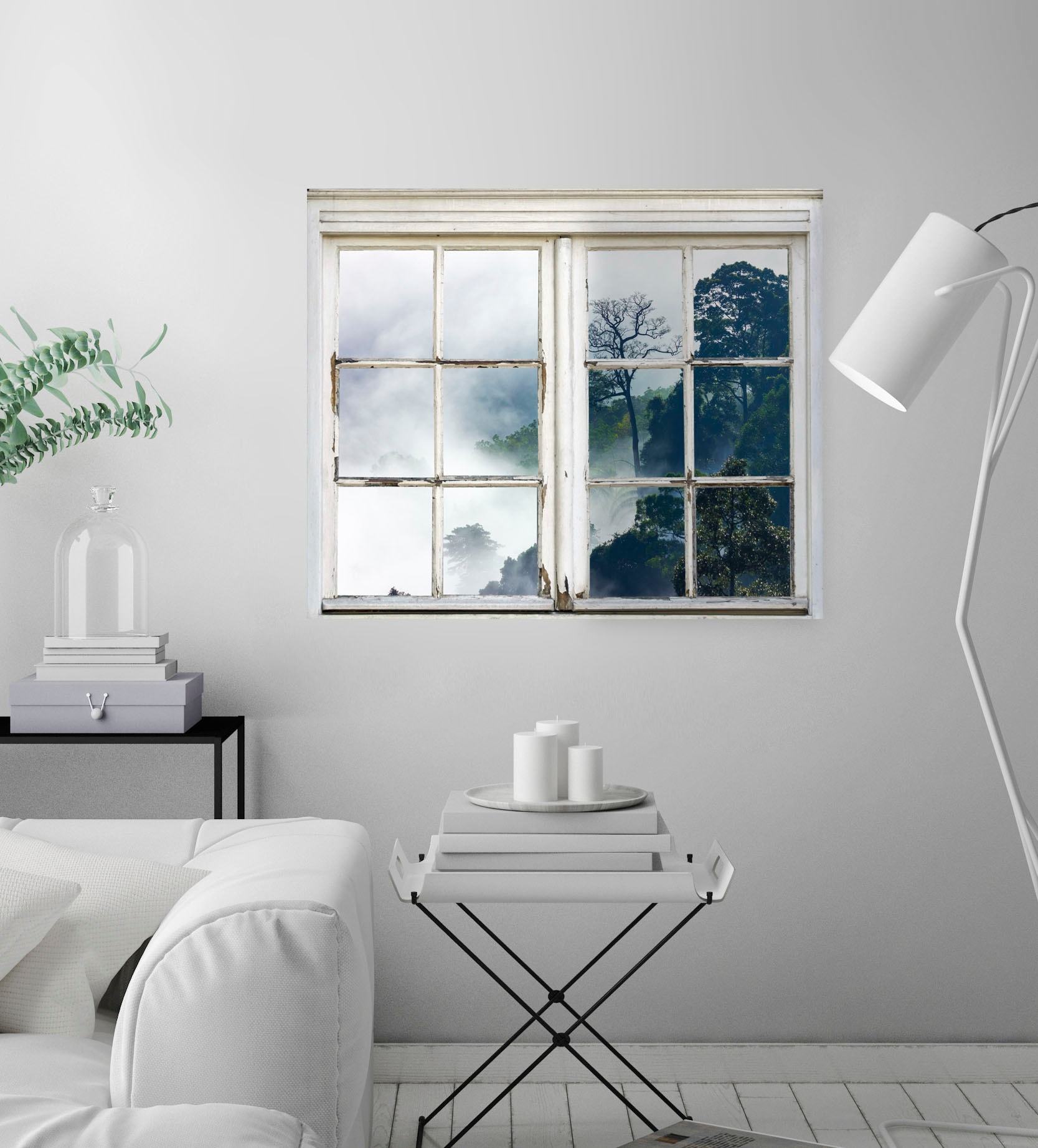 queence Autocollants muraux »Nebeliger Wald« Wandsticker, Wandbild, selbstklebend, 3D, Fenster