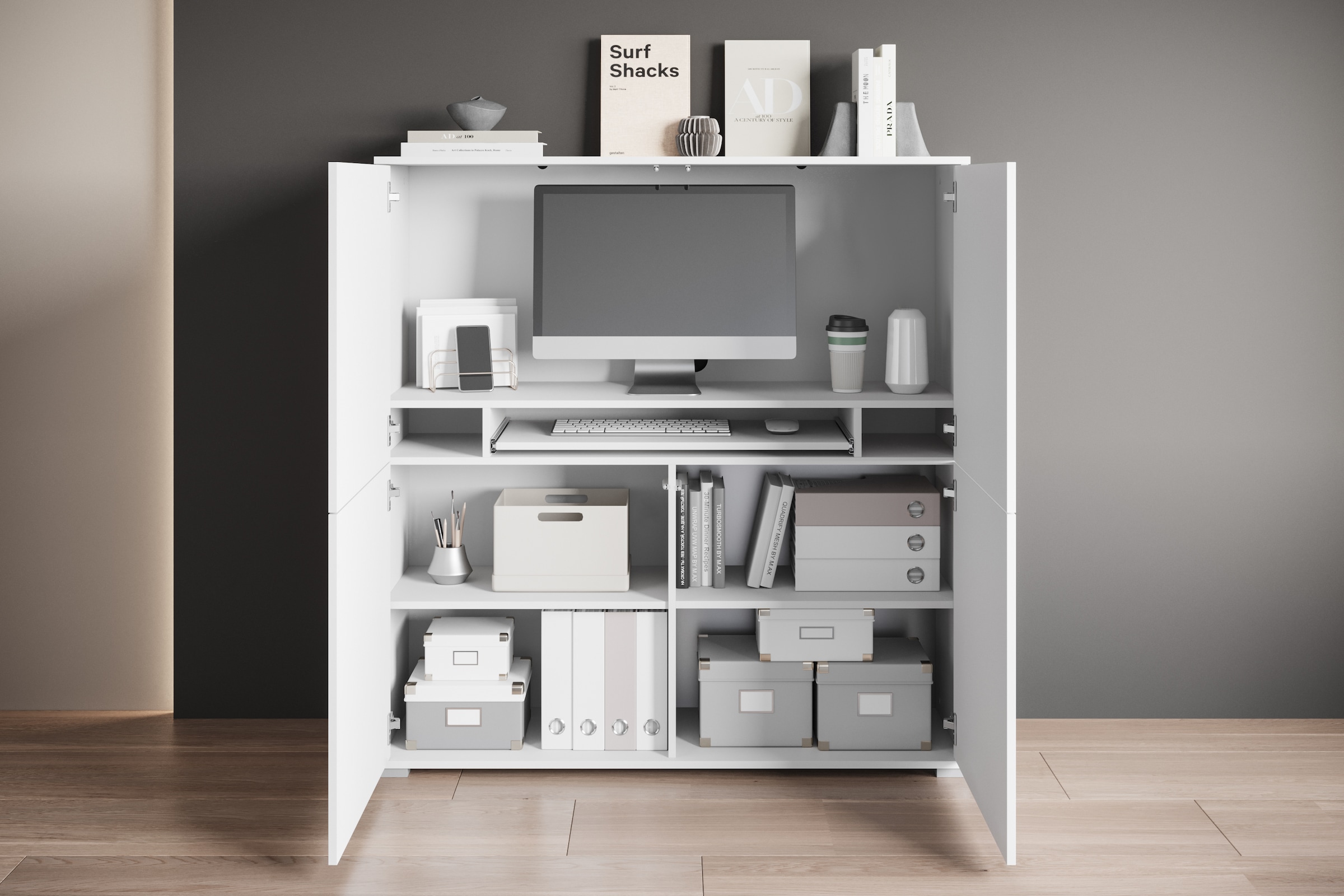 GOODproduct PC-Schrank »Kenia, Sekretär, Home Office« 1 Stk. tlg. Mit Push-to-open, Tastaturauszug und praktischem Stauraum