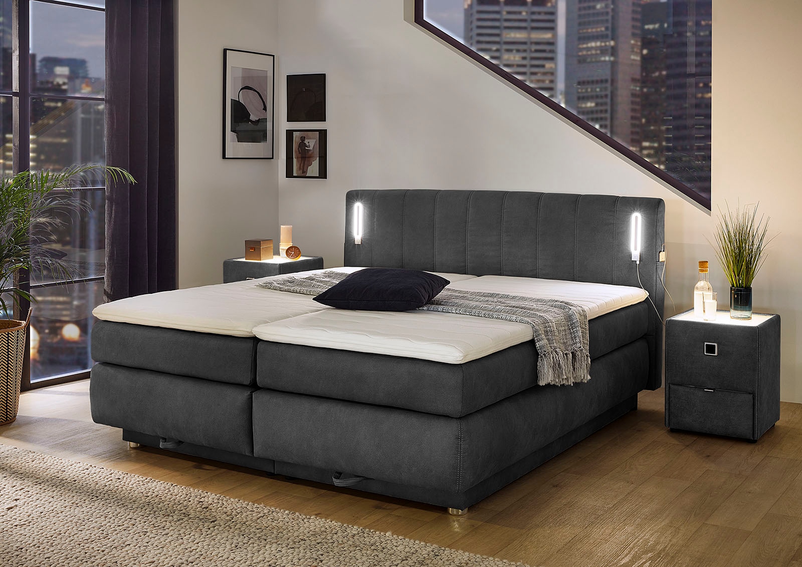 Jockenhöfer Gruppe Lit boxspring »Kati erhältlich in der Grösse 180x200cm« avec topper, coffre de lit et tête de lit réglable en hauteur (96 cm - 108 cm)