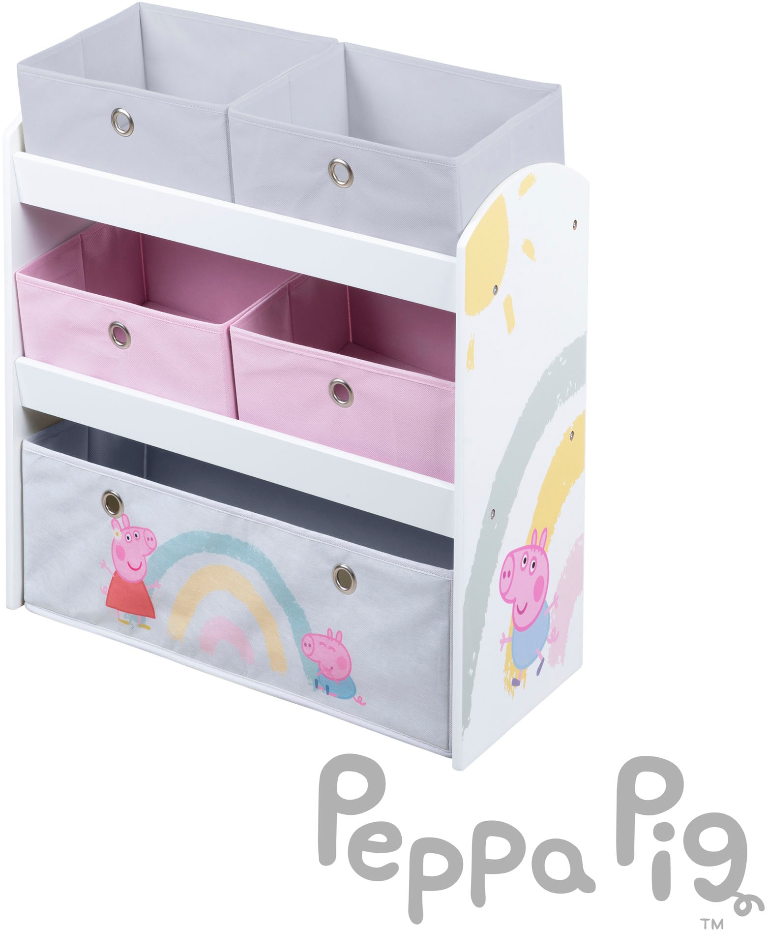 roba® Kinderregal »Peppa Pig, weiss« inklusive 5 Stoffboxen in 2 Grössen