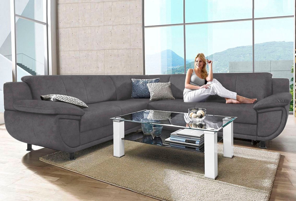 TRENDMANUFAKTUR Canapé d'angle »Rondo wahlweise mit Schlaffunktion, 267x247 cm (BxT), breite Armlehnen« forme en L, option ressort disponible, pieds noirs