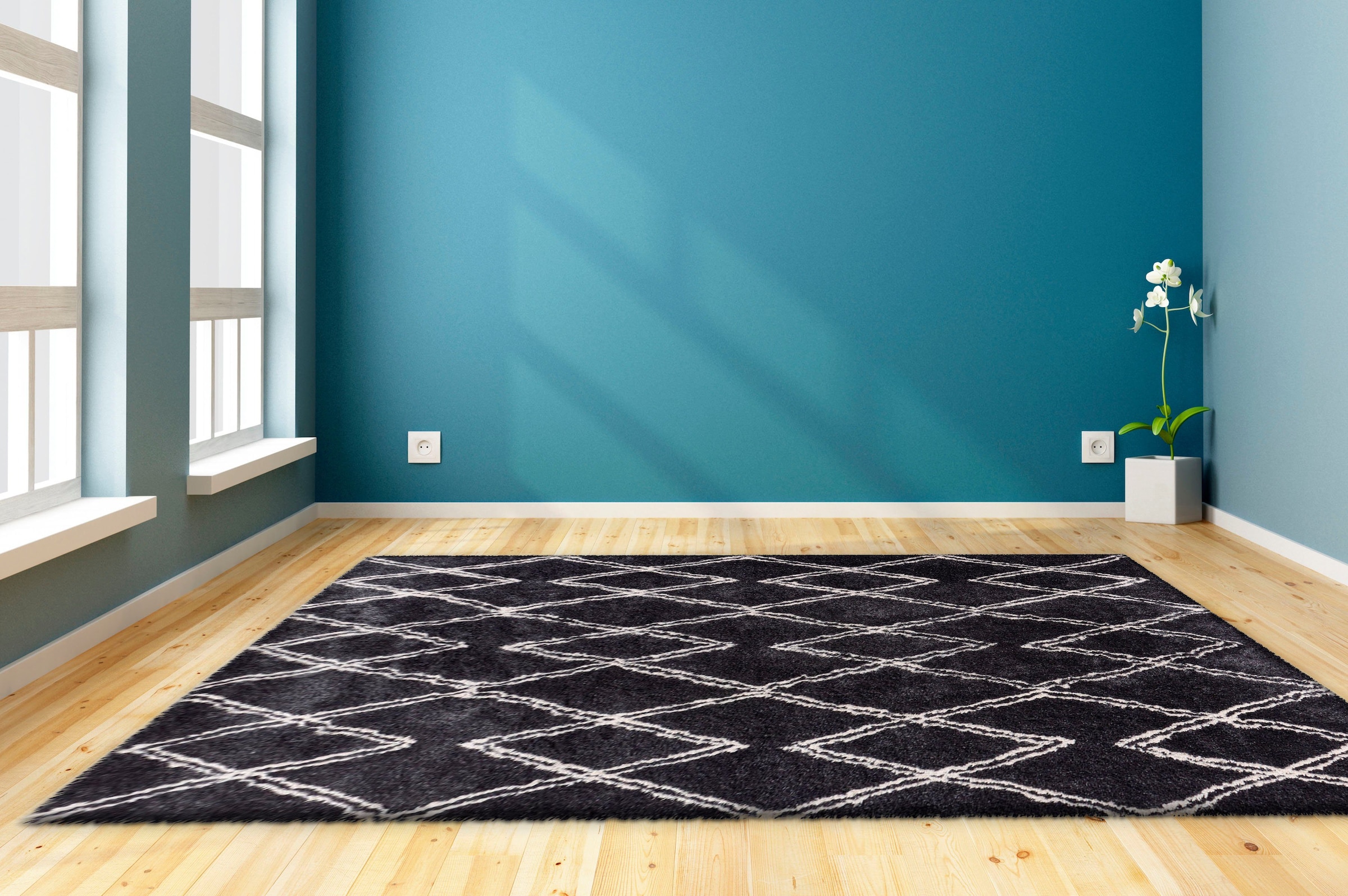 my home Hochflor-Teppich »Leasly« rechteckig 27 mm Höhe retro, Teppich im Rauten-Muster, weich