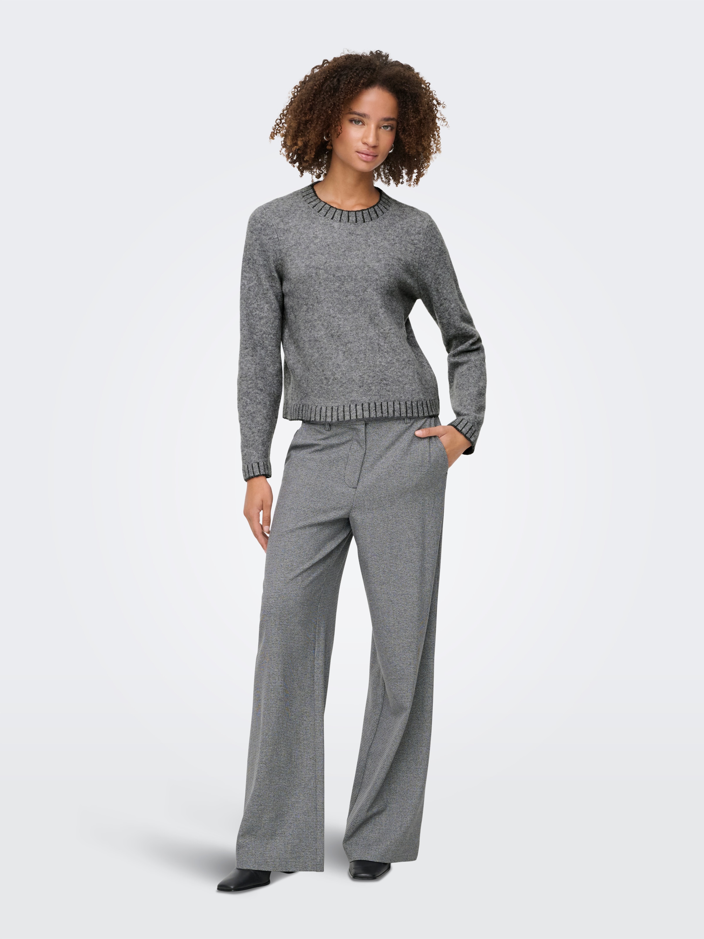 ONLY Strickpullover »ONLFINA LS STITCH O-NECK CC KNT« Materialmix, normal geschnitten