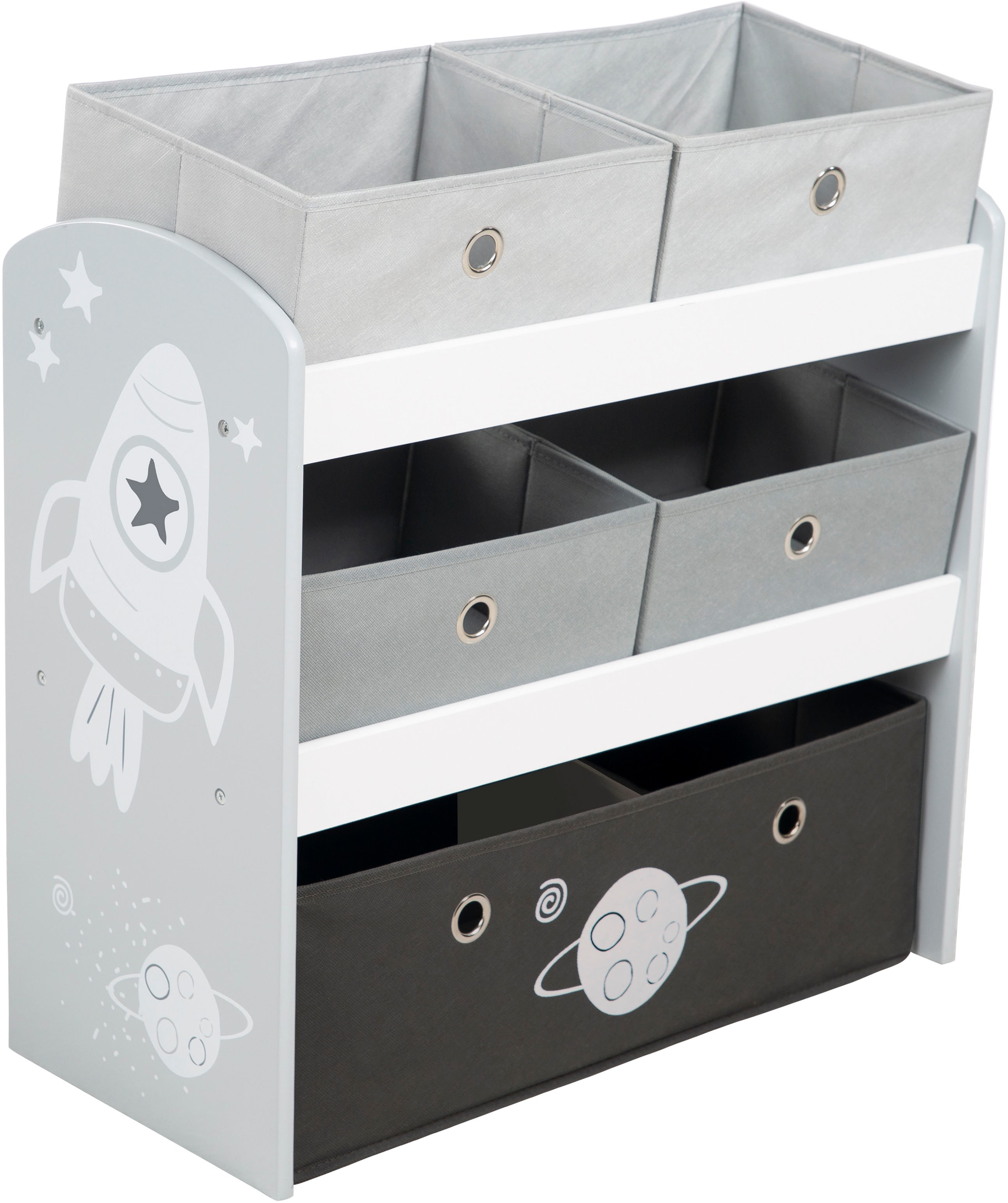 roba® Kinderregal »Rakete, grau« inklusive 5 Stoffboxen in 2 Grössen