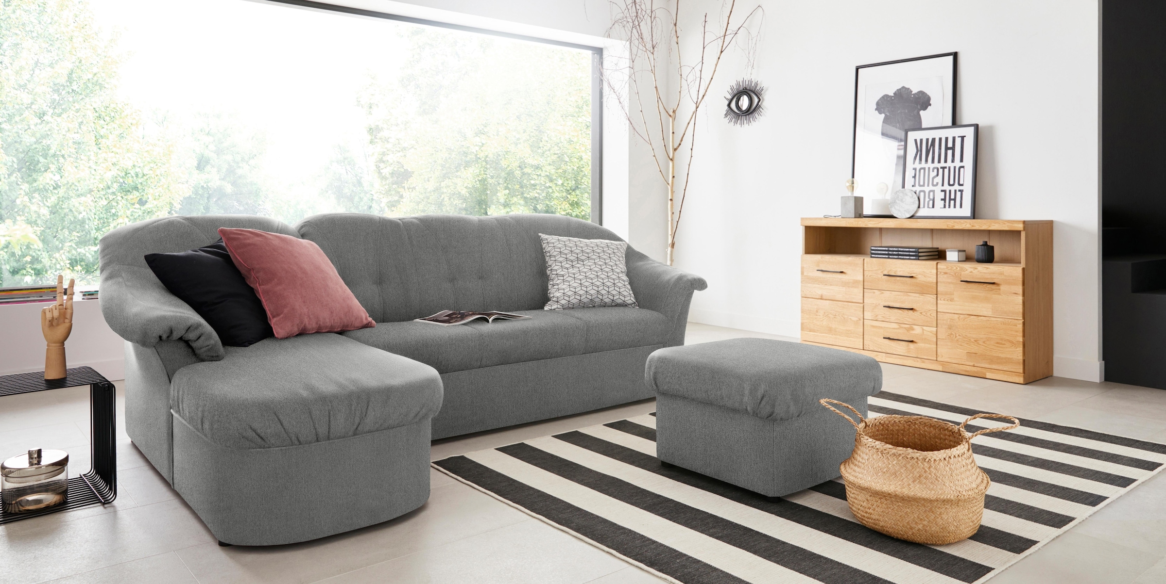 DOMO collection Ecksofa »Pegnitz, elegante Rückensteppung, kompakte Stellmasse 238/141cm, L-Form« wahlweise mit Bettfunktion