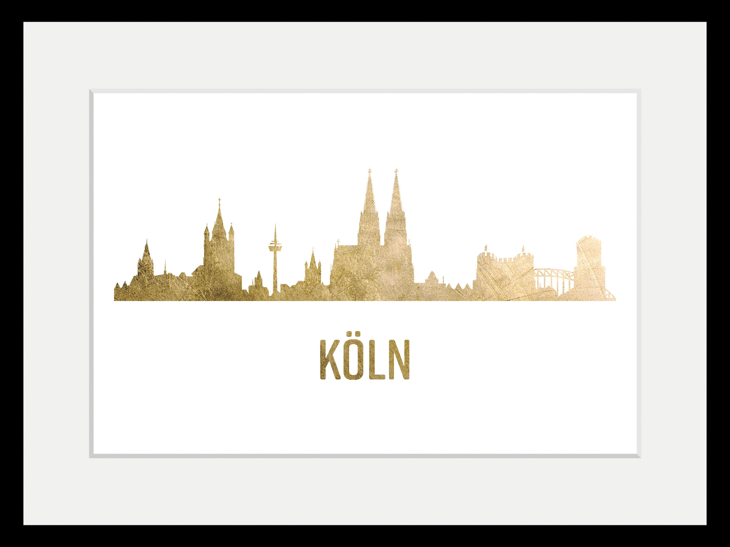 queence Bild »Köln Skyline GOLD« Deutschland | Köln | Schriftzug | Stadt | Städte 1 Stk. tlg. HD Premium Poster-Druck inkl. Holzrahmen
