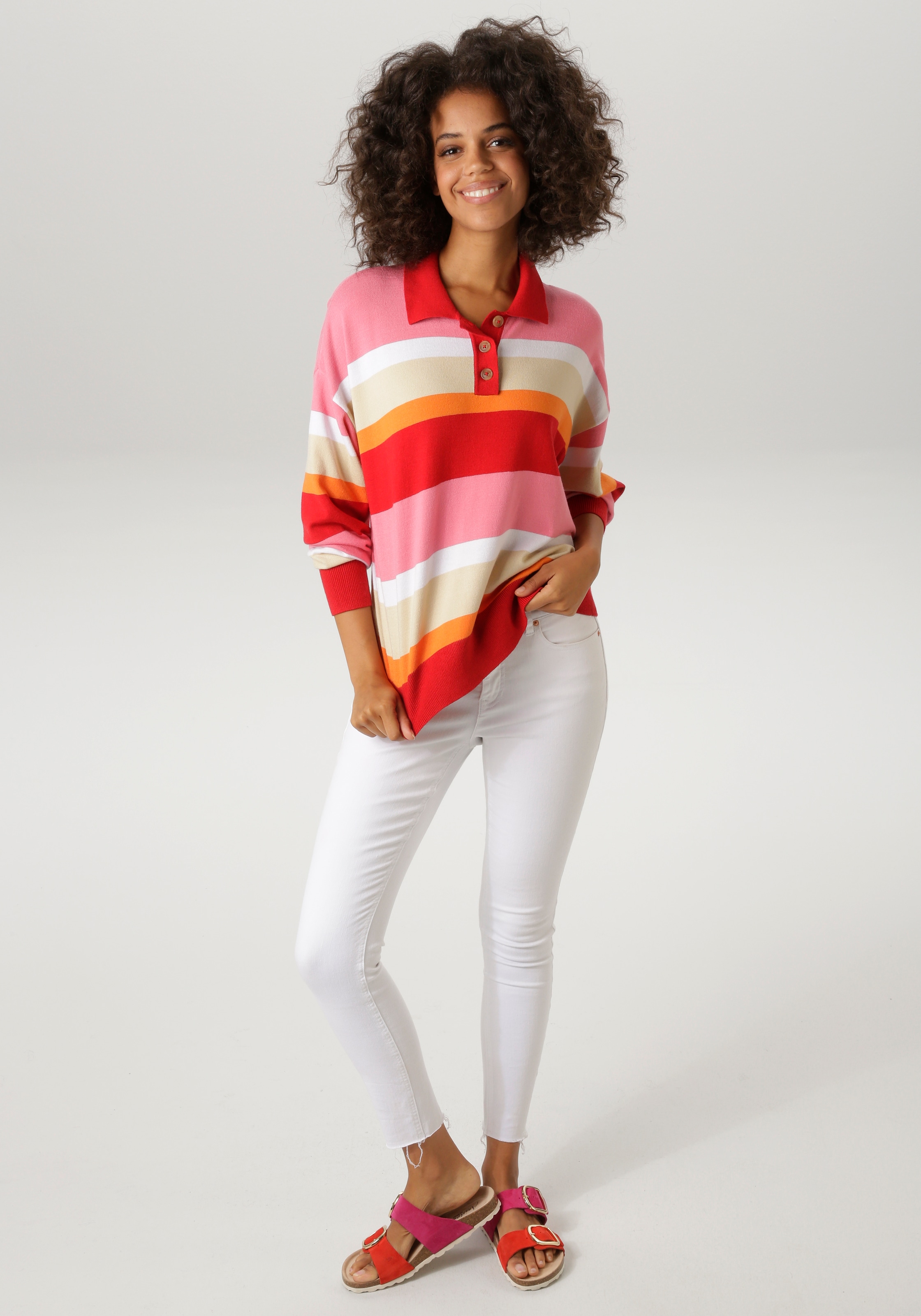 Aniston CASUAL Pull en tricot mit Polokragen und kurzer Knopfleiste - NEUE KOLLEKTION