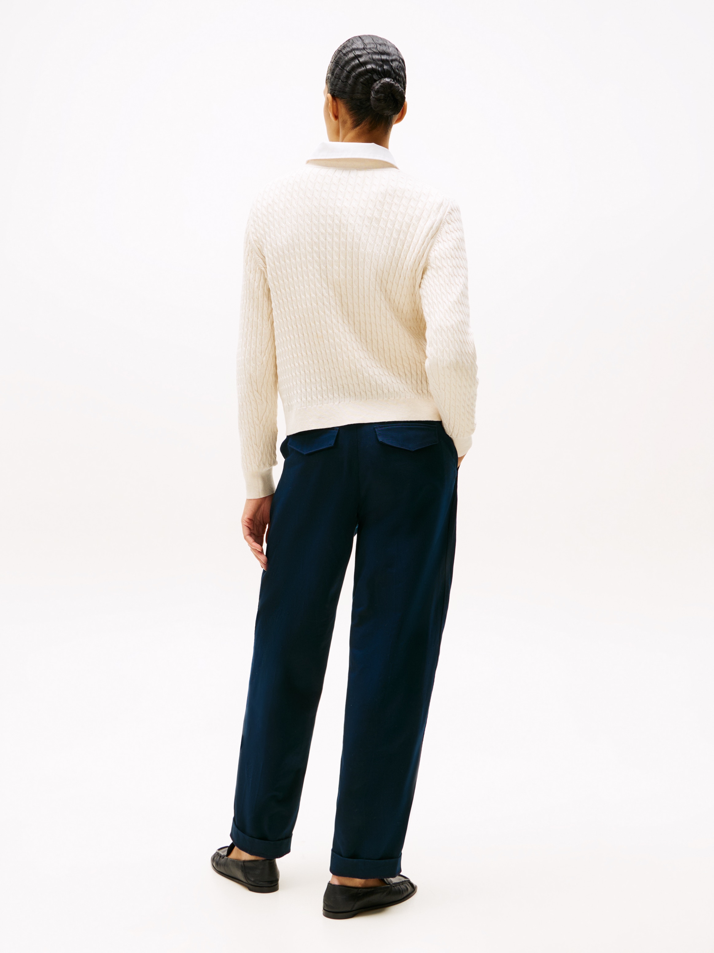 Tommy Hilfiger Rundhalspullover »CO CABLE C-NK LS SWEATER« Baumwolle, mit Zopfmuster