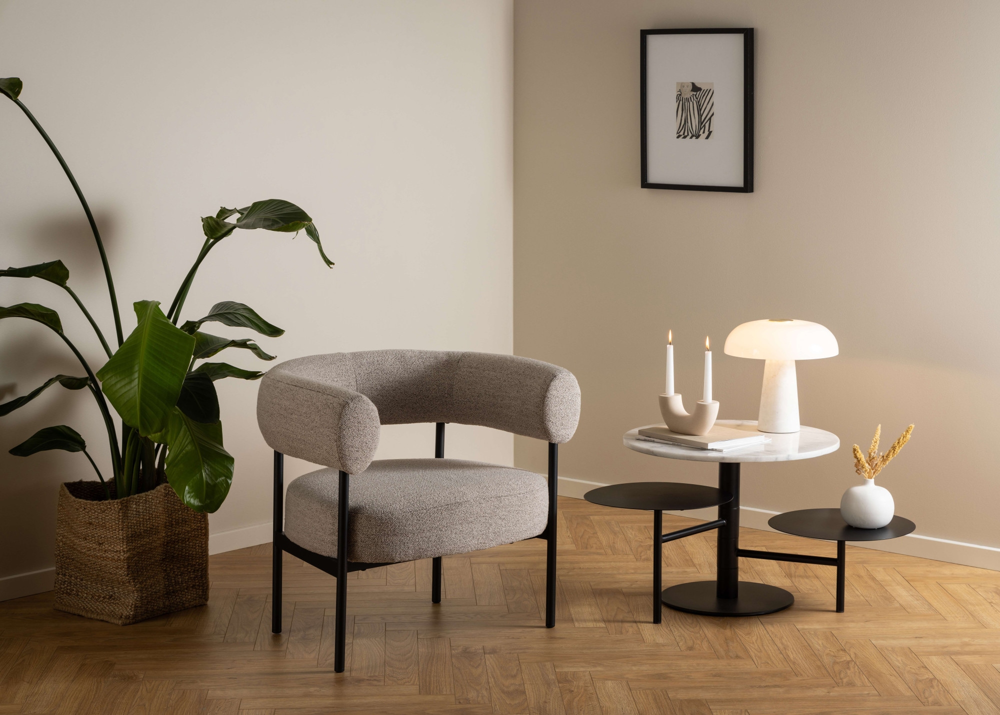 ACTONA GROUP Fauteuil lounge »Oakfield, Polstersessel, Relaxsessel, mit Armlehnen, Hoher Komfort« moderne, tissu beige, pieds noirs, ressorts ensachés, hauteur d'assise : 43,5 cm
