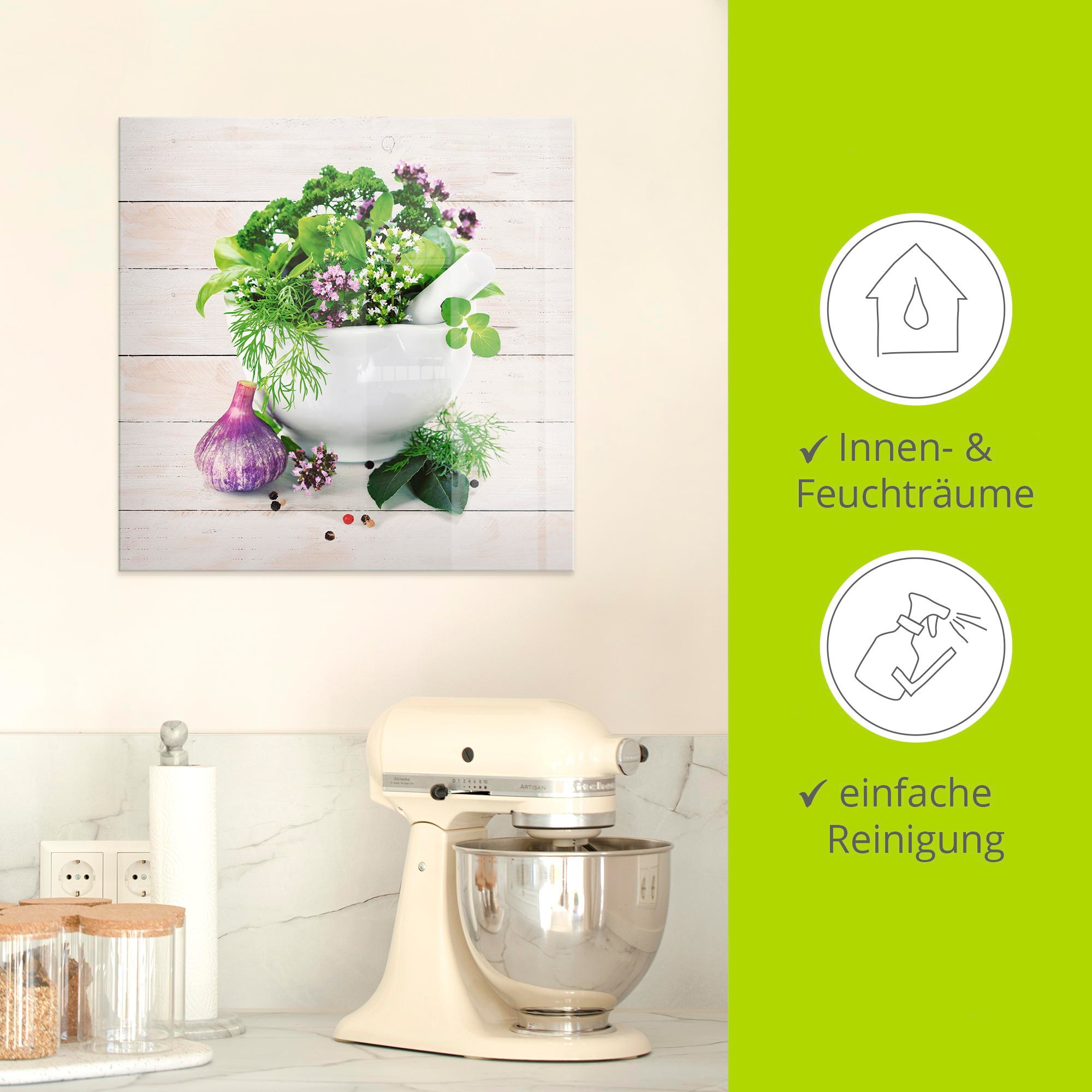 Artland Glasbild »Heilkräuter auf weissem Hintergrund Küche« Arrangements 1 Stk. tlg.