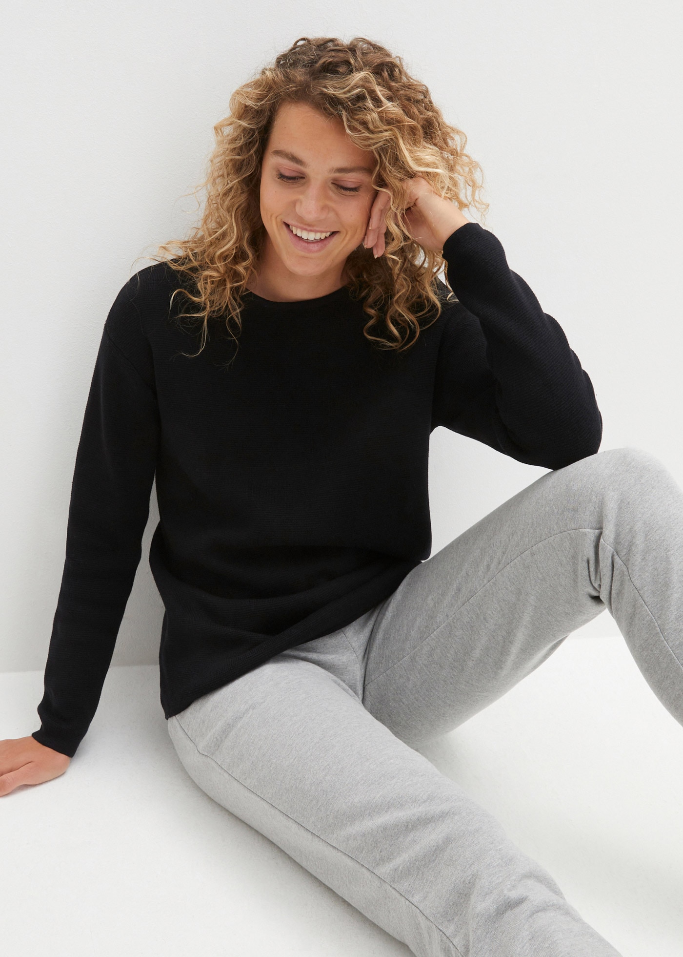 bonprix Pull en tricot »Milano Rib Pullover mit Rundhals« aus Baumwolle und Polyacryl, mit Rundhalsausschnitt