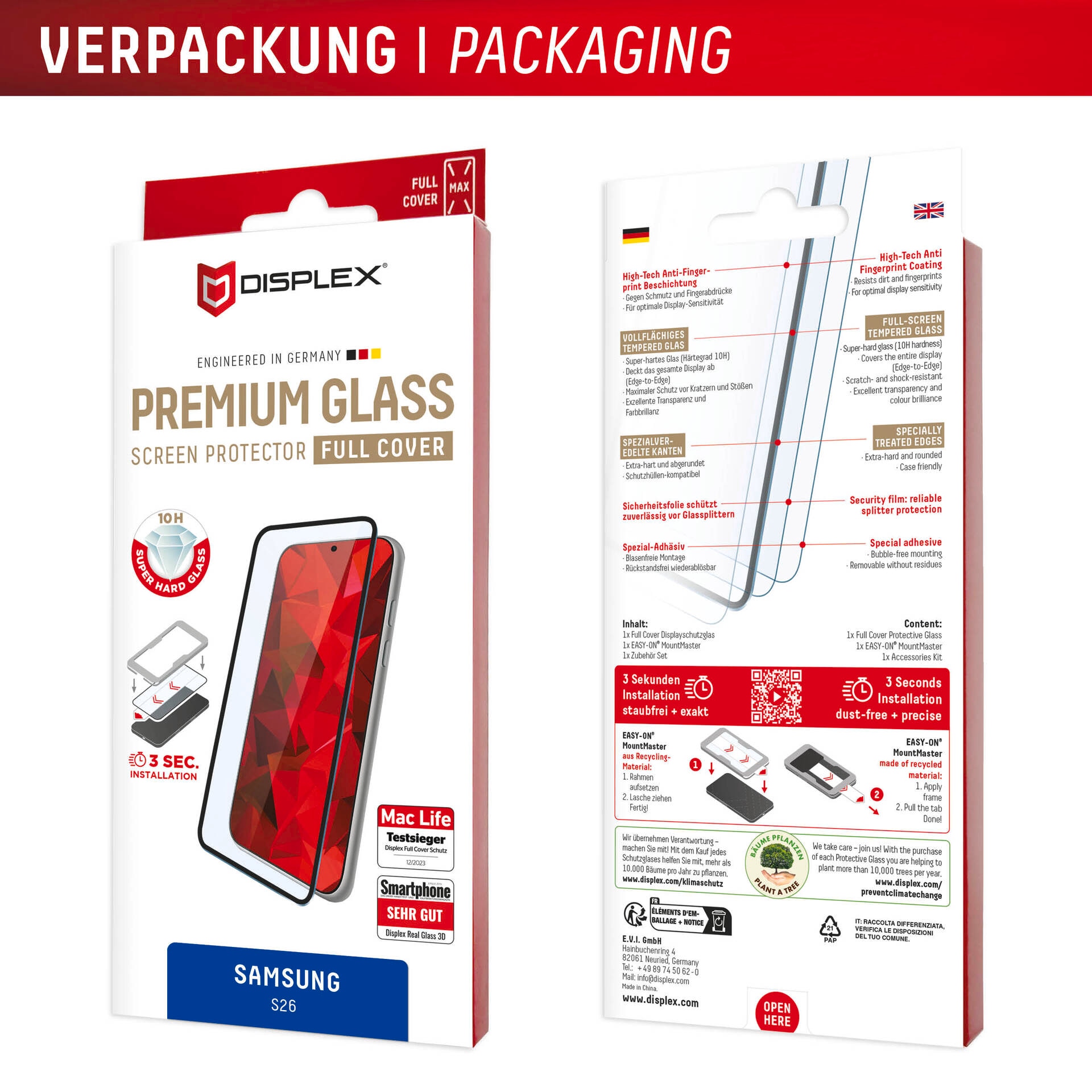 Displex Displayschutzglas »Premium Glass Screen Protector Full Cover mit MountMaster« für Samsung Galaxy S26 Displayschutzfolie, Schutzfolie, Bildschirmschutz, kratz- & stossfest